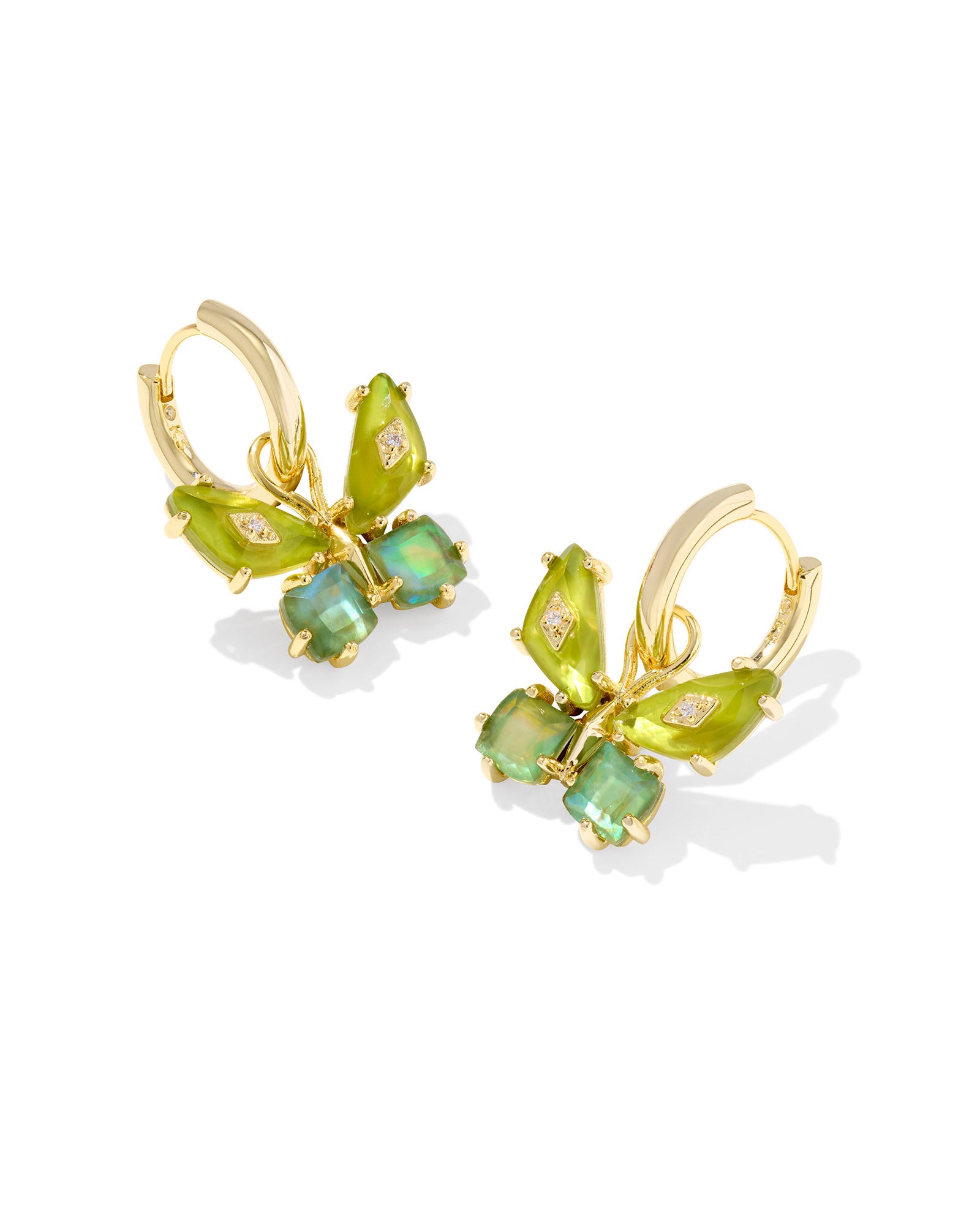 Bianca Butterfly Huggie Earrings in Gold Green Mix