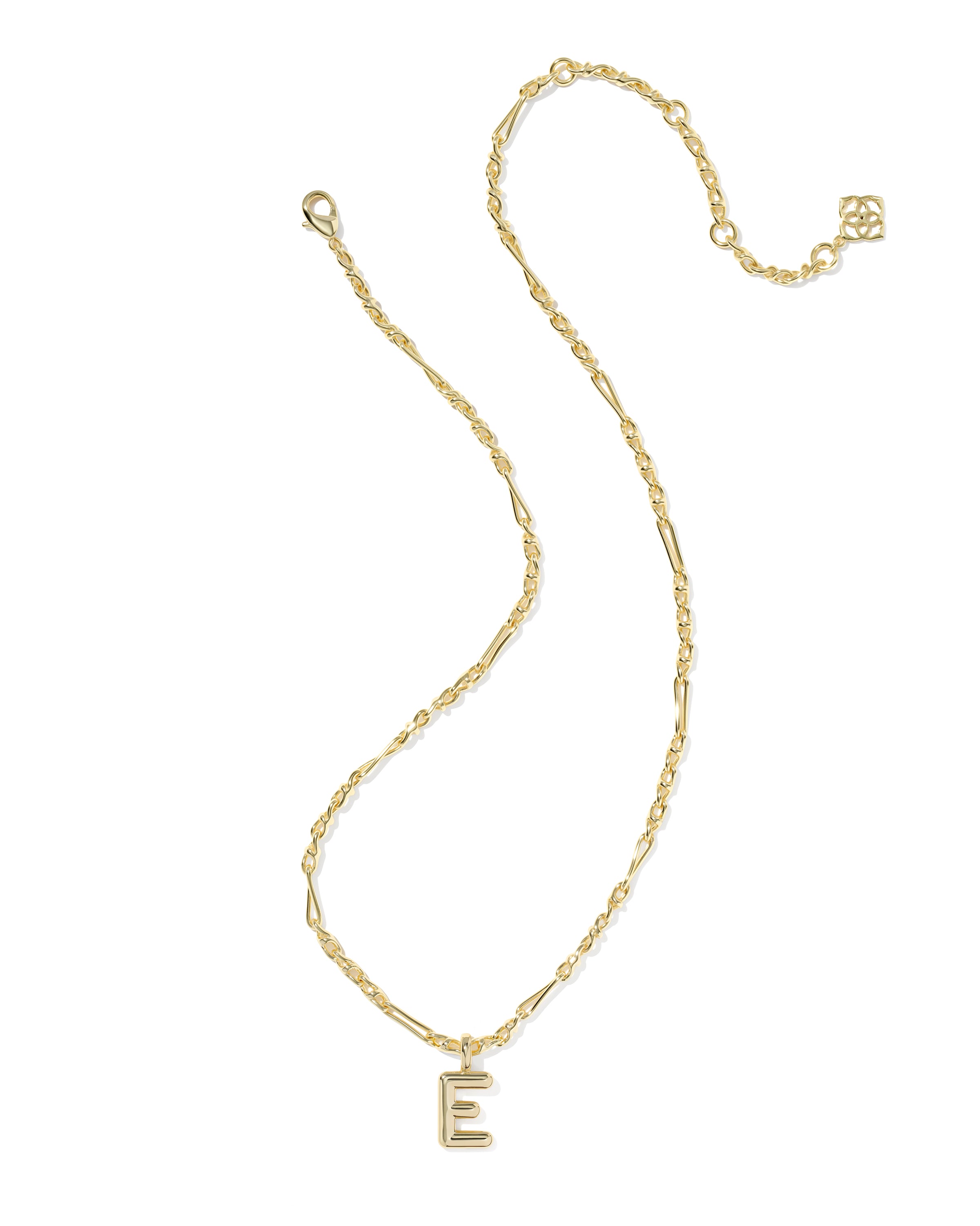 Bubble Letter E Pendant Necklace in Gold