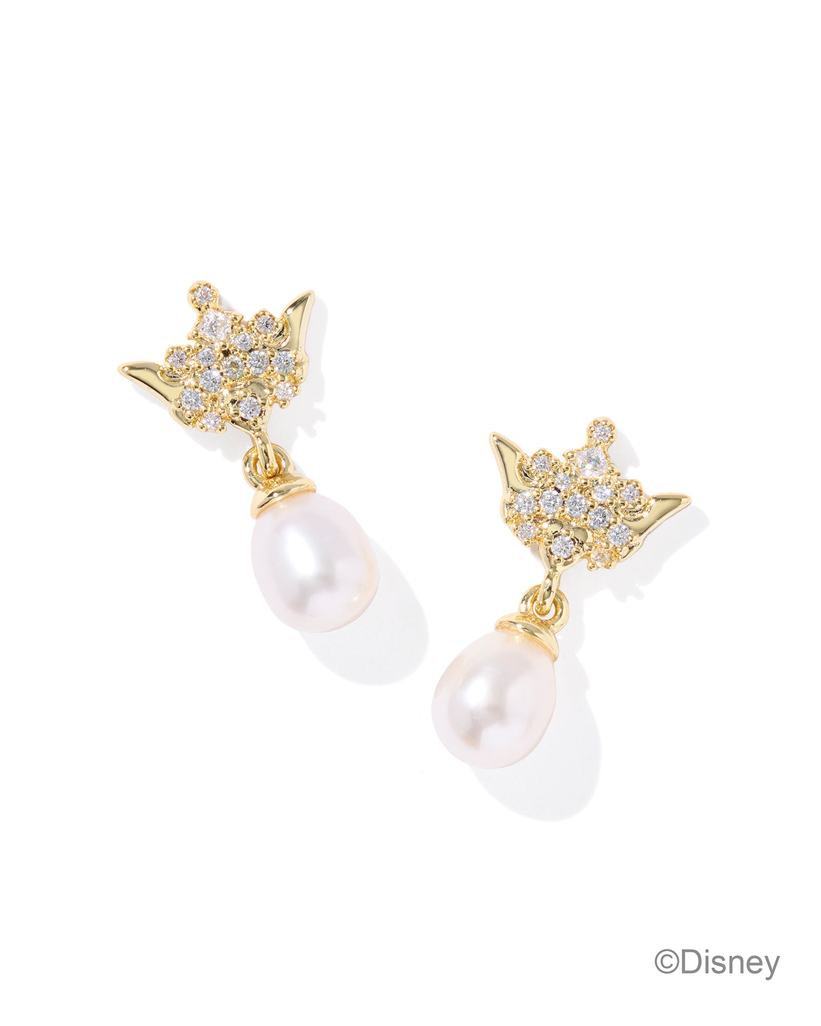 Disney Princess Crown Drop Earring in Gold White Mix