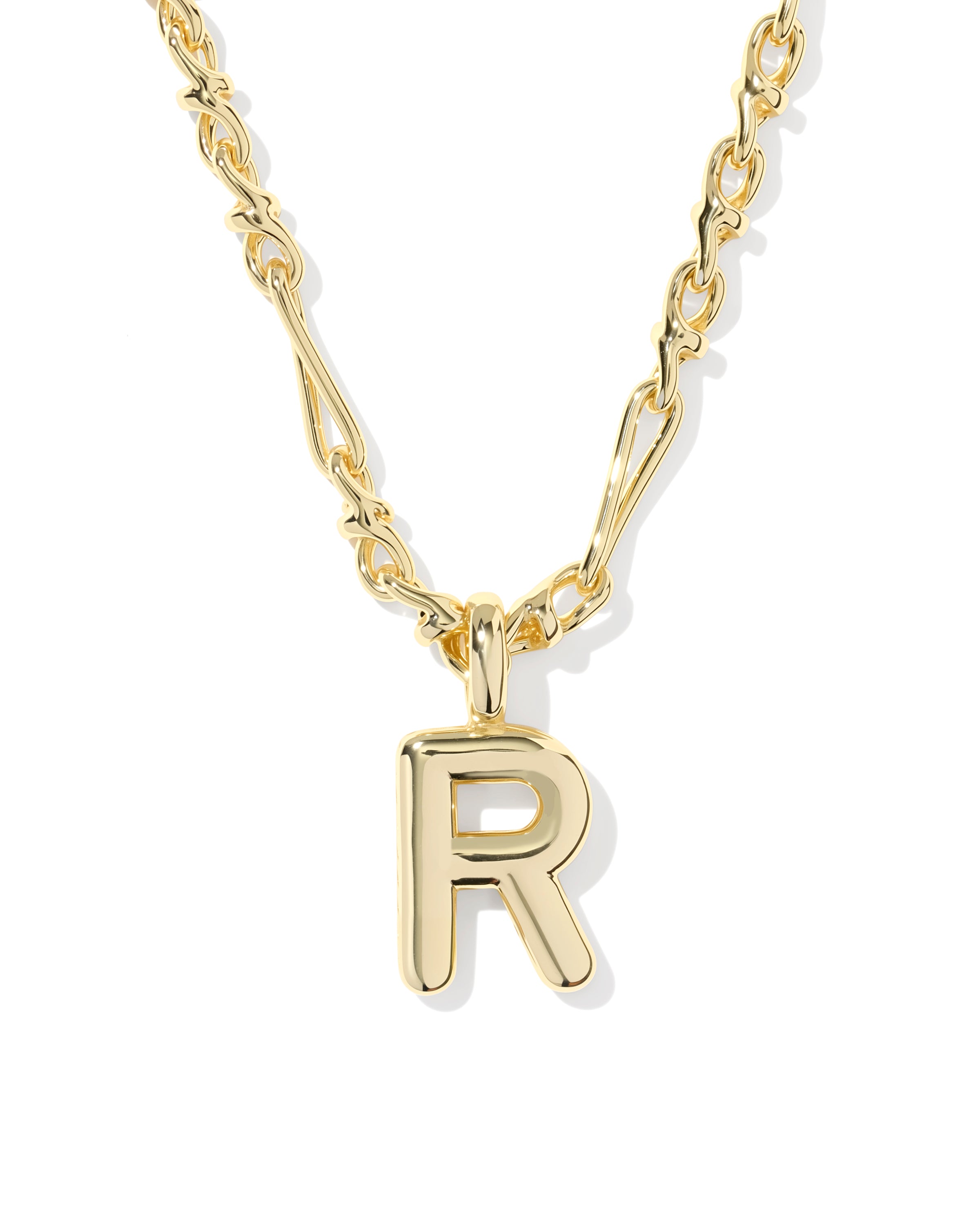 Bubble Letter R Pendant Necklace in Gold