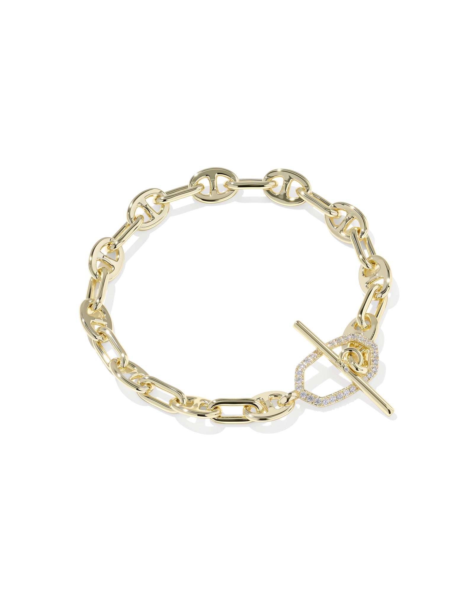 Elaina toggle link and chain bracelet gold white crystal