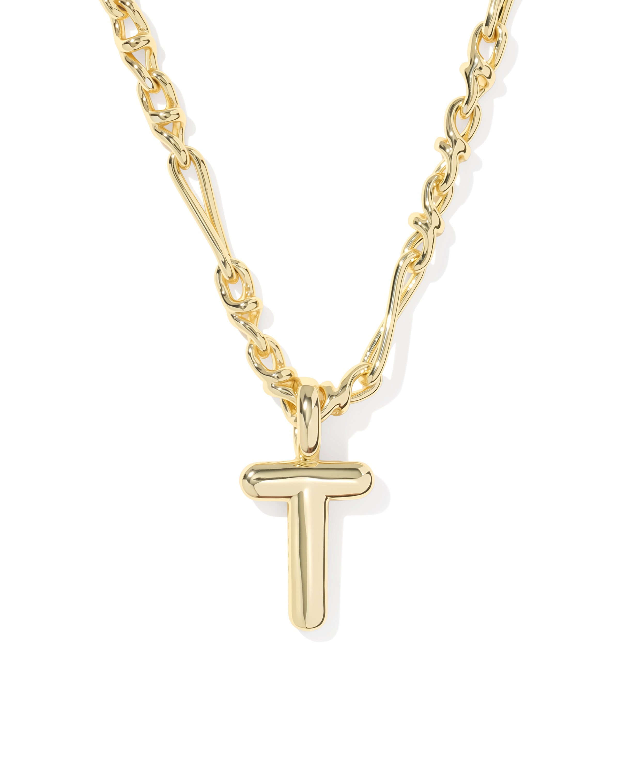 Bubble Letter T Pendant Necklace in Gold