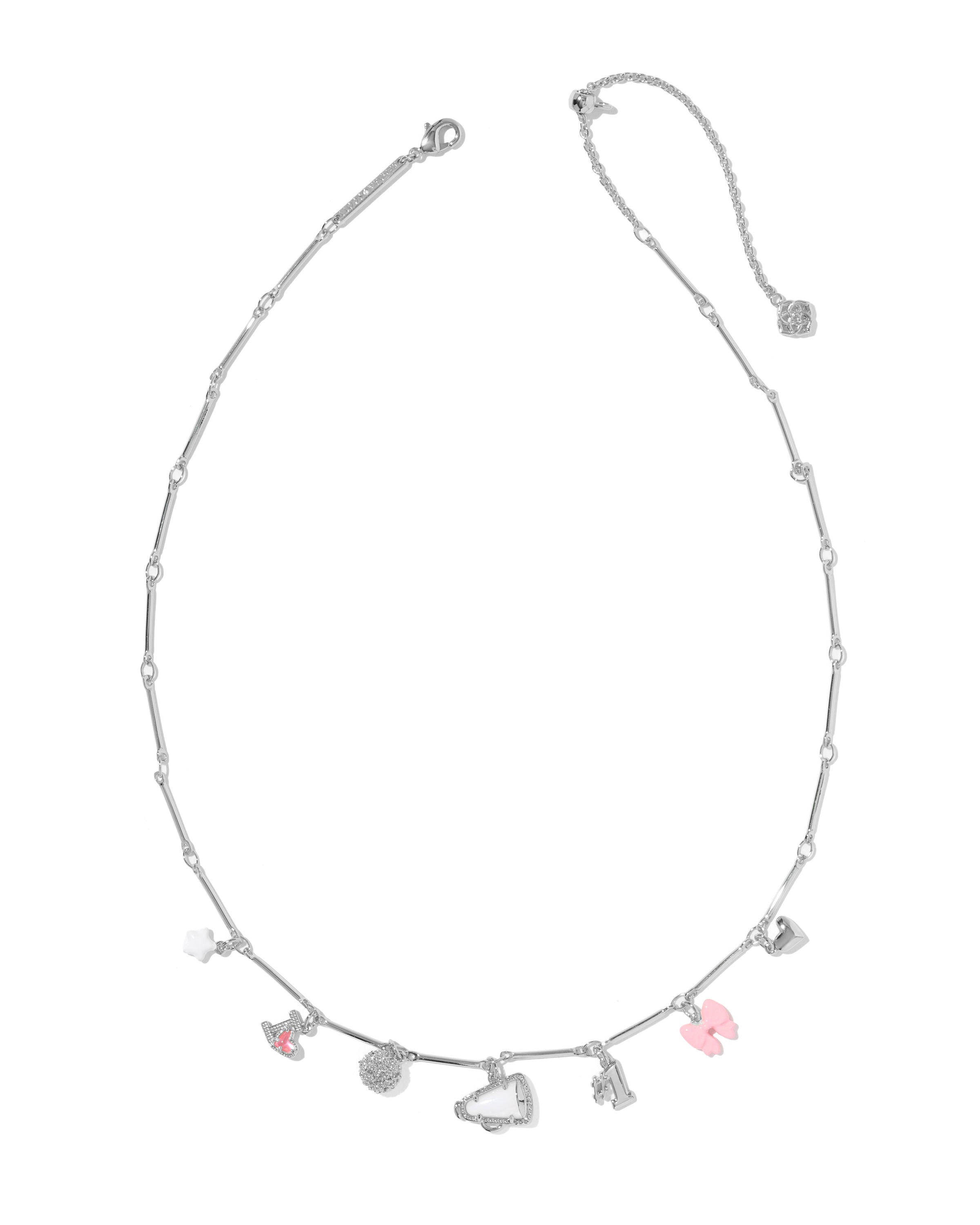 Cheer Charm Necklace in Silver Pink White Mix