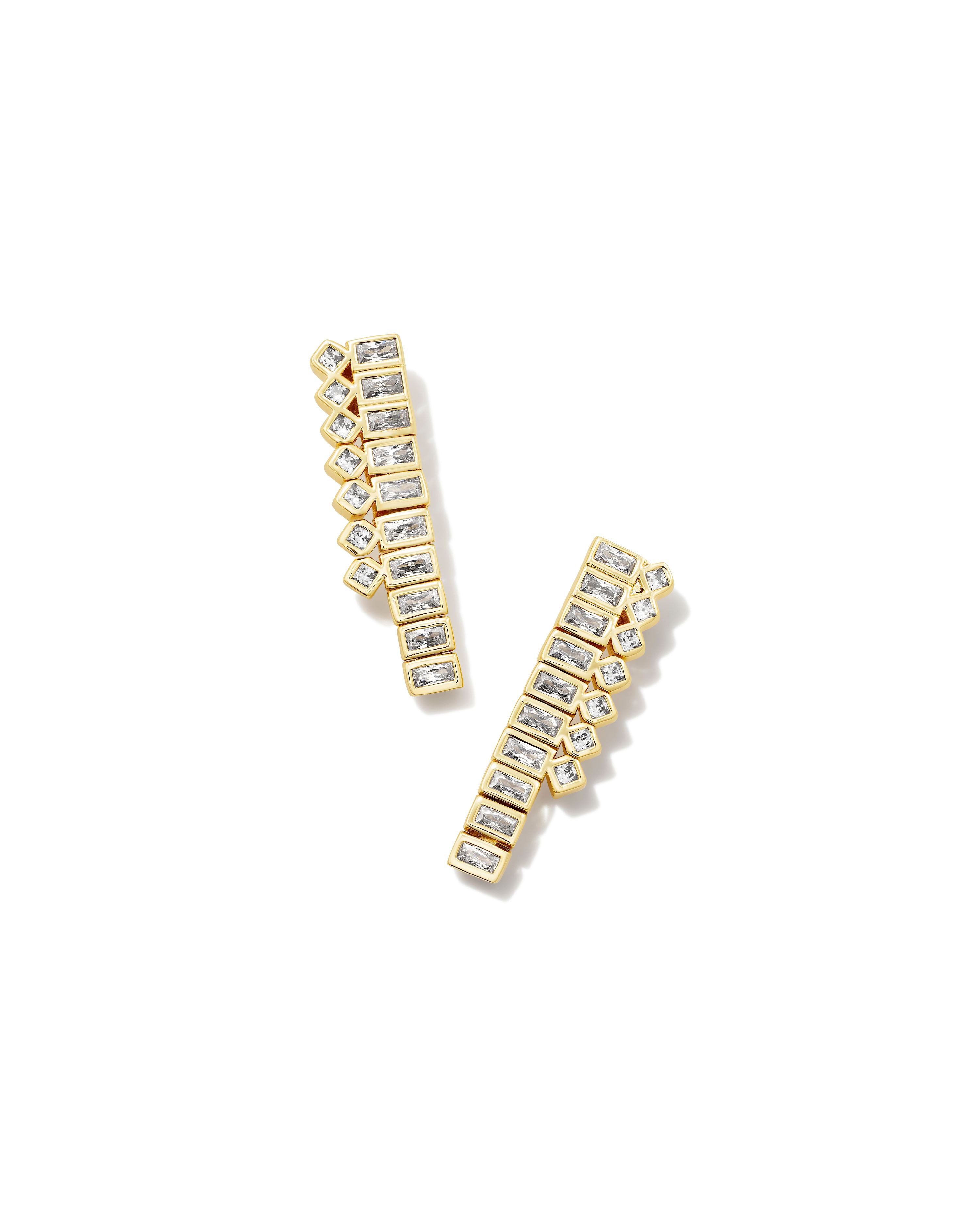 Gracie Tennis Linear Earring Gold White CZ