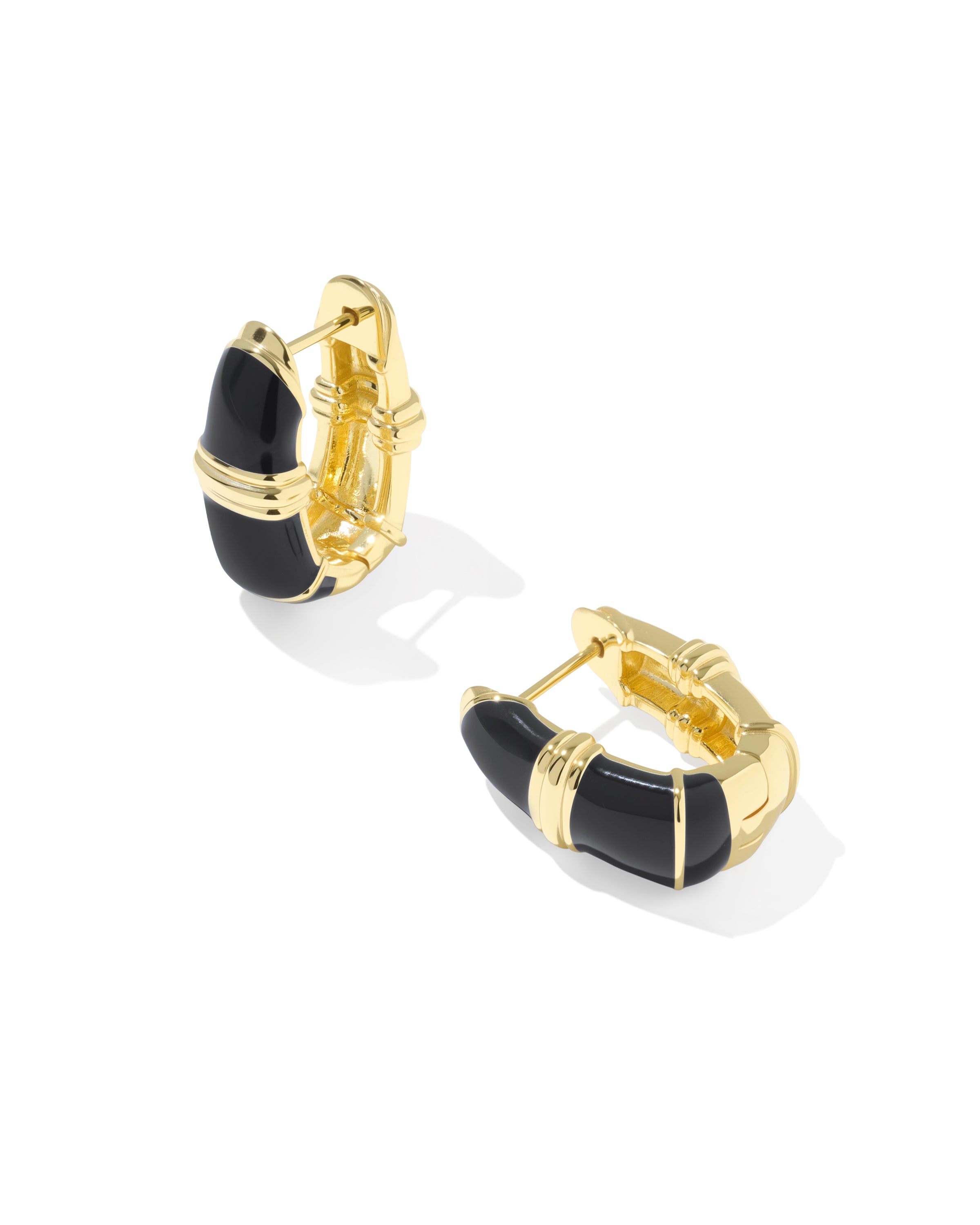 Courtney Enamel Huggie Earring in Gold Black Enamel