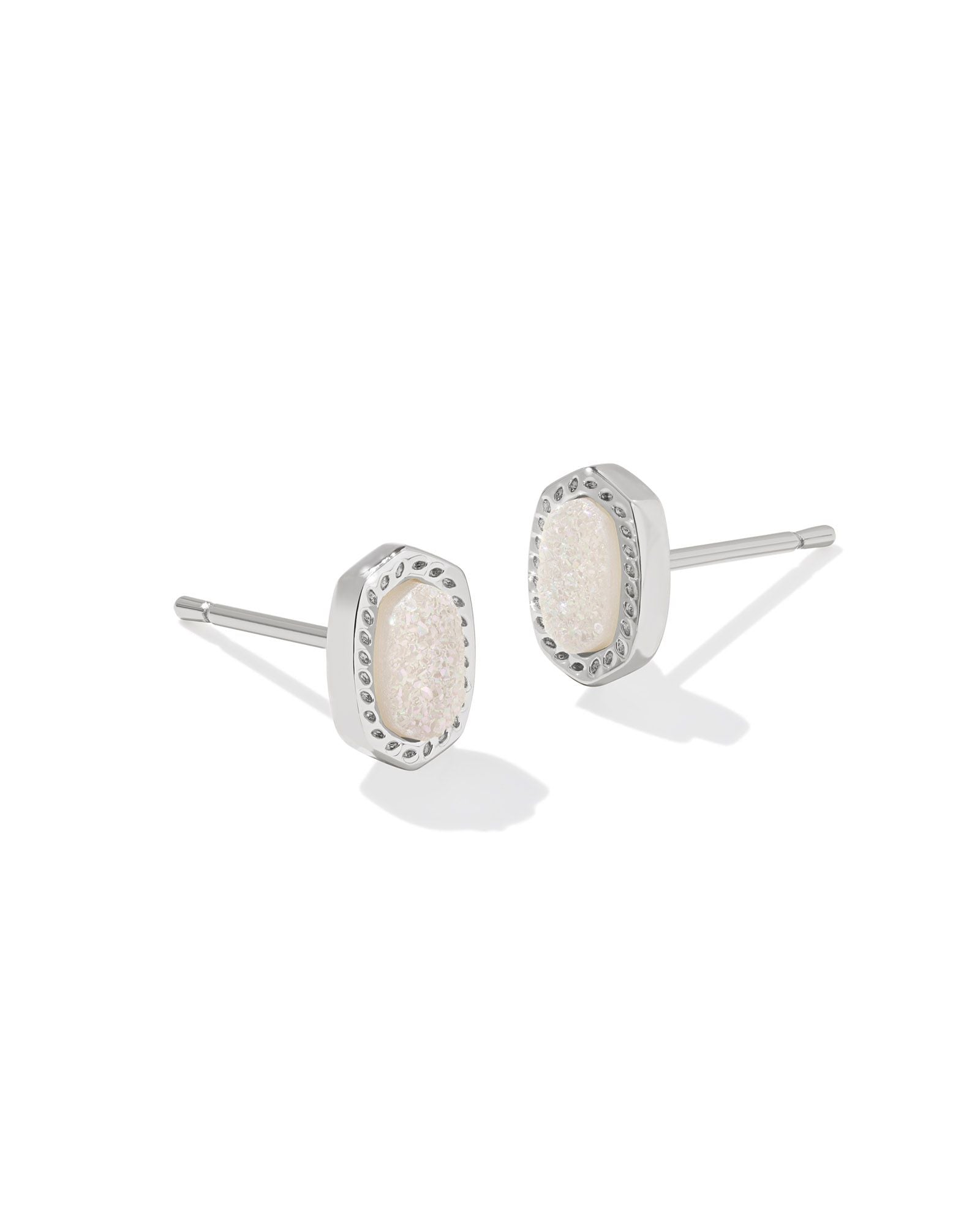 Mini Ellie Stud Earring in Rhodium Iridescent Drusy