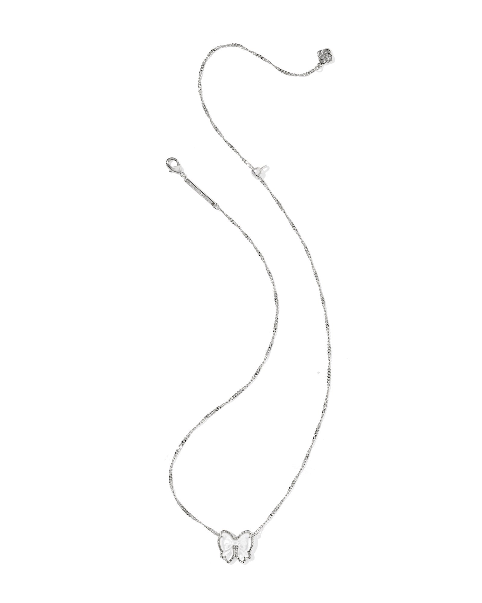 Haley Bow Short Pendant Necklace in Silver Ivory Mother of Pearl