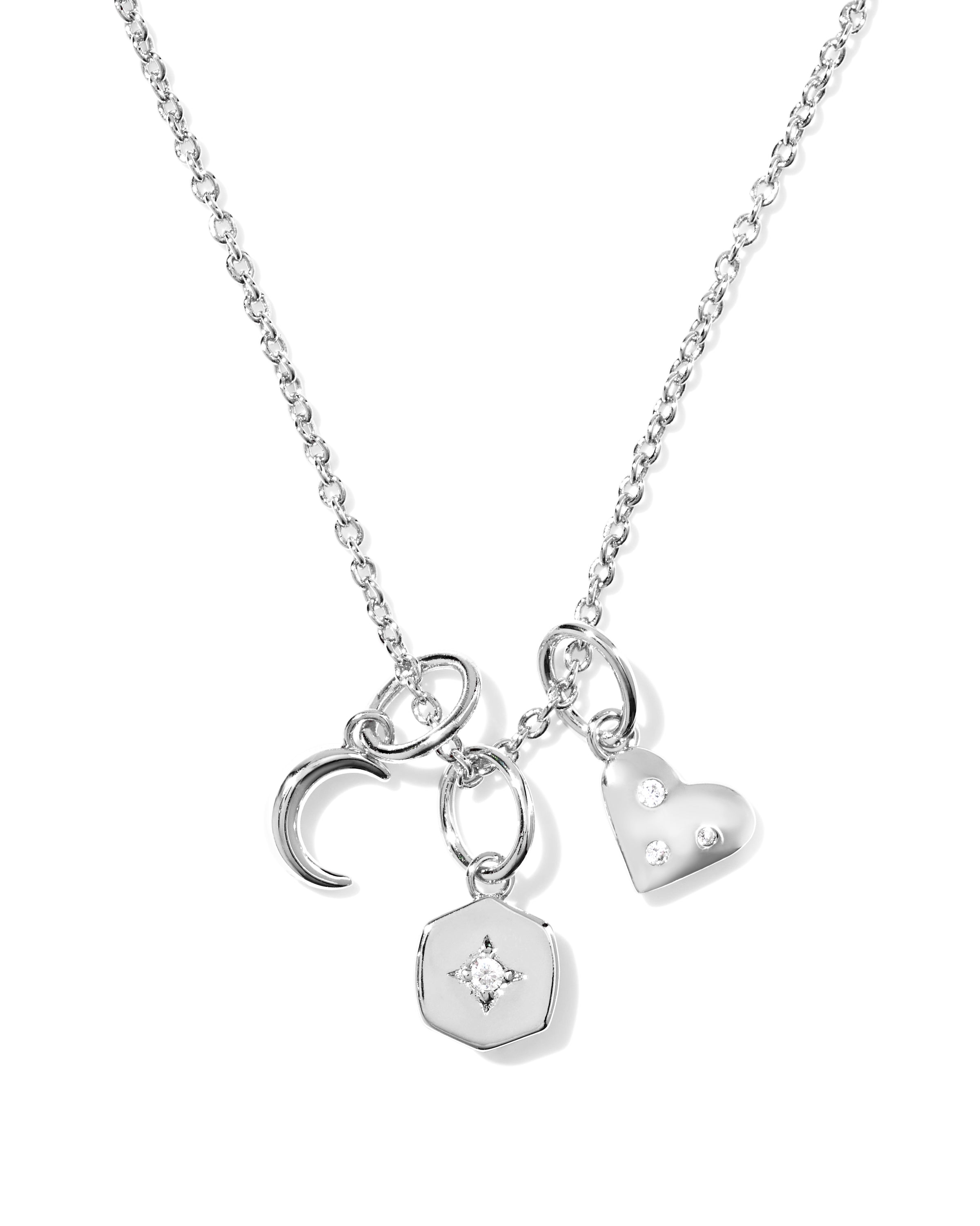 Arlene Charm Necklace in Rhodium