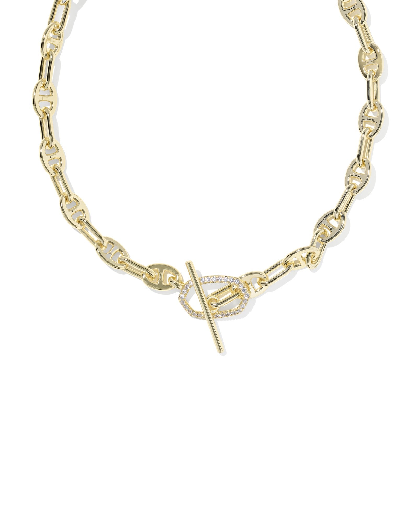 Elisa toggle link and chain necklace gold white crystal