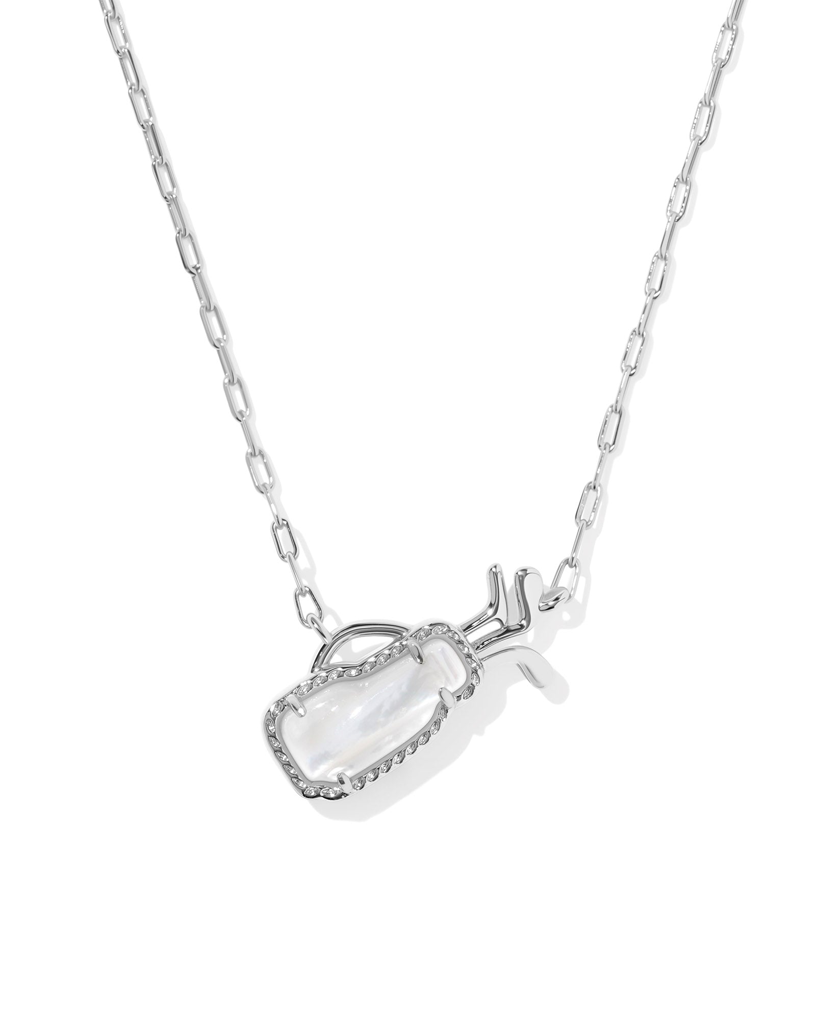 Golf Short Pendant Necklace Silver Ivory Mother of Pearl