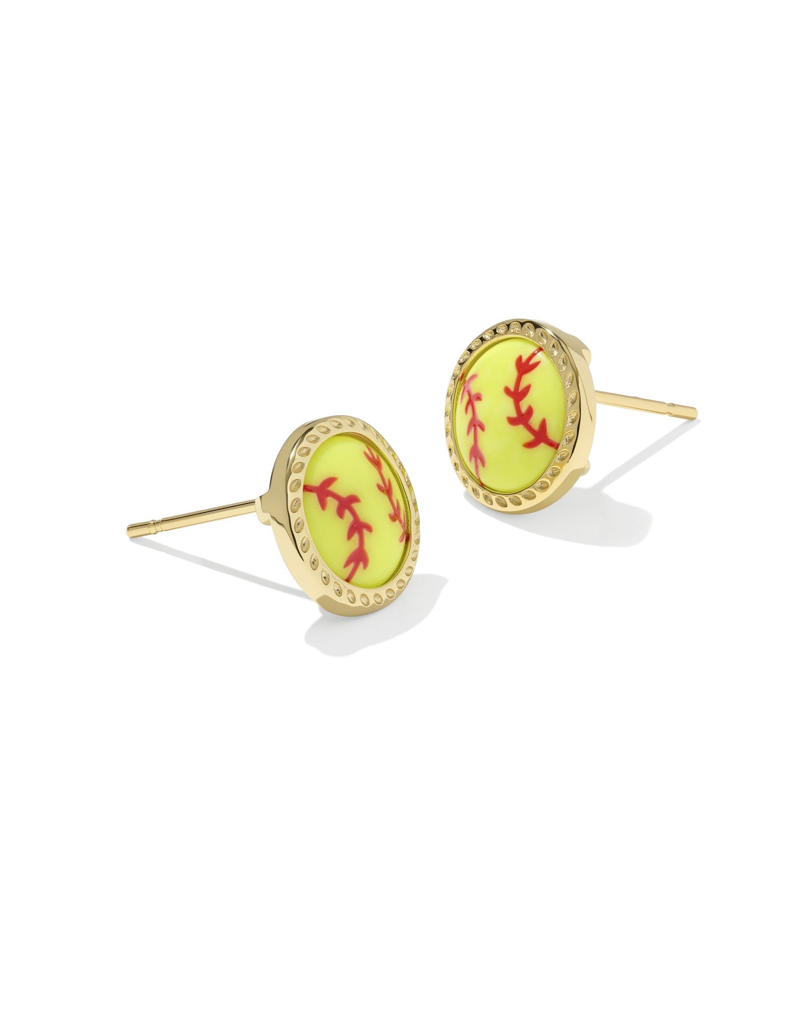 Softball Stud Earring Gold Chartreuse Magnesite