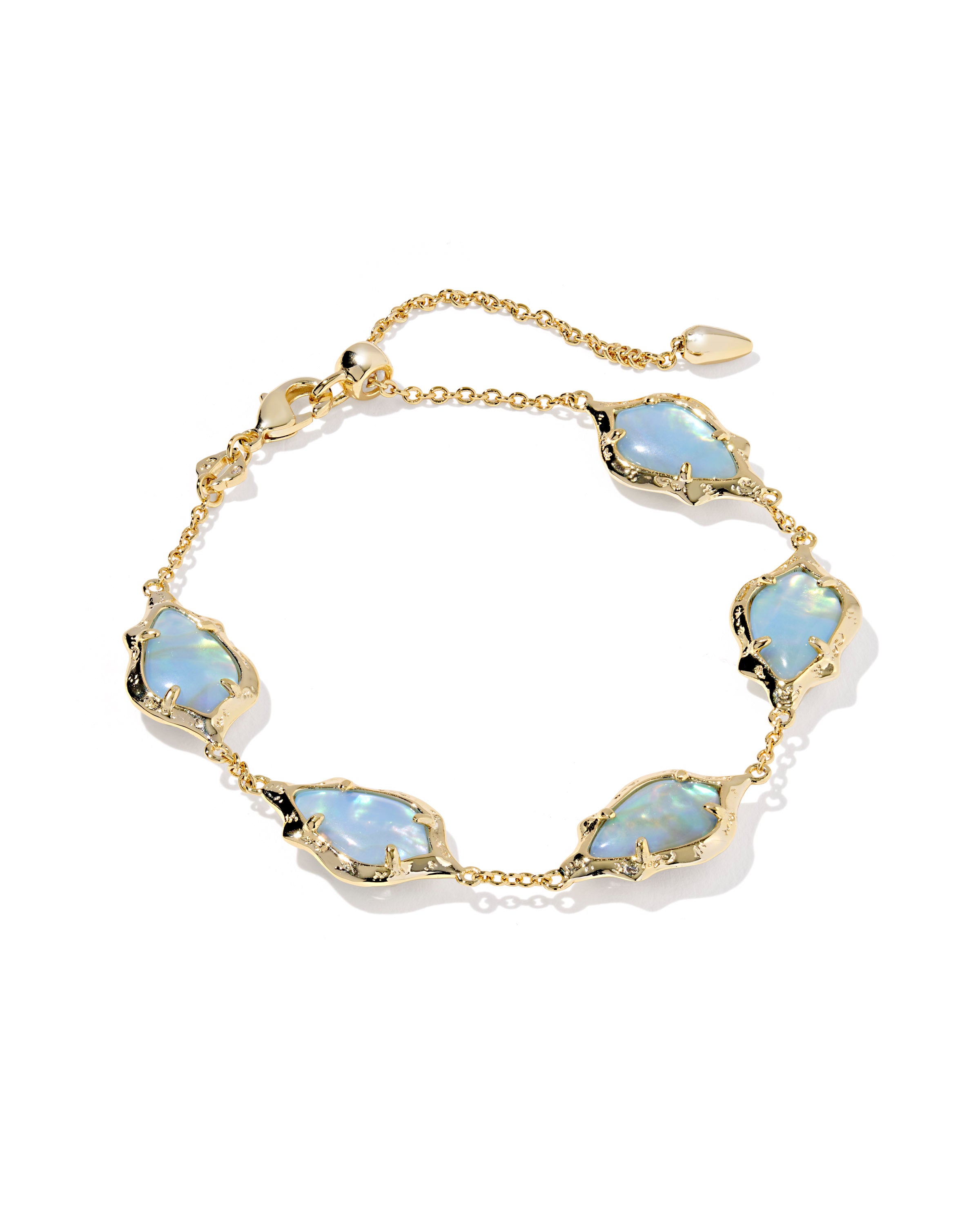 Adriana scallop frame bracelet gold sky blue iridescent abalone