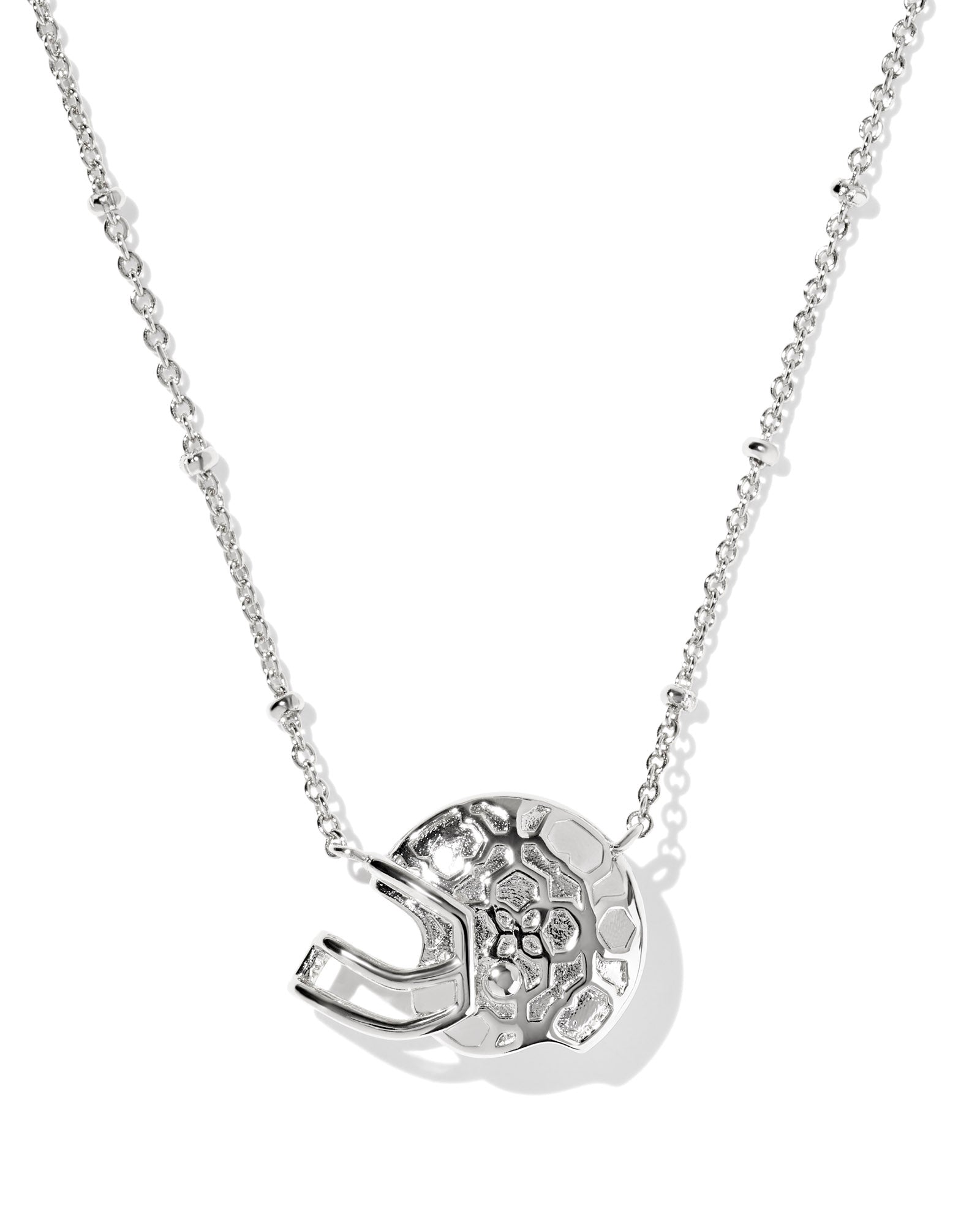 Football Helmet Pndnt. Necklace in Silver White Mother of Pearl