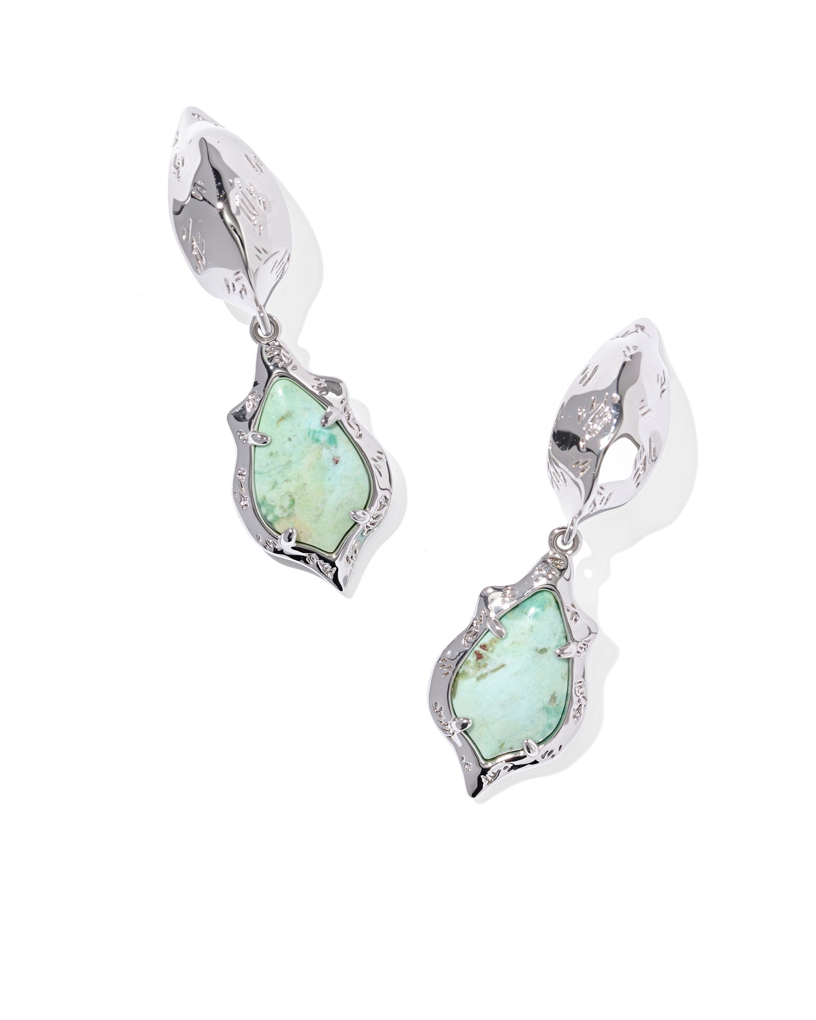Adriana Scallop Frame Silver Huggie Earrings Sea Green