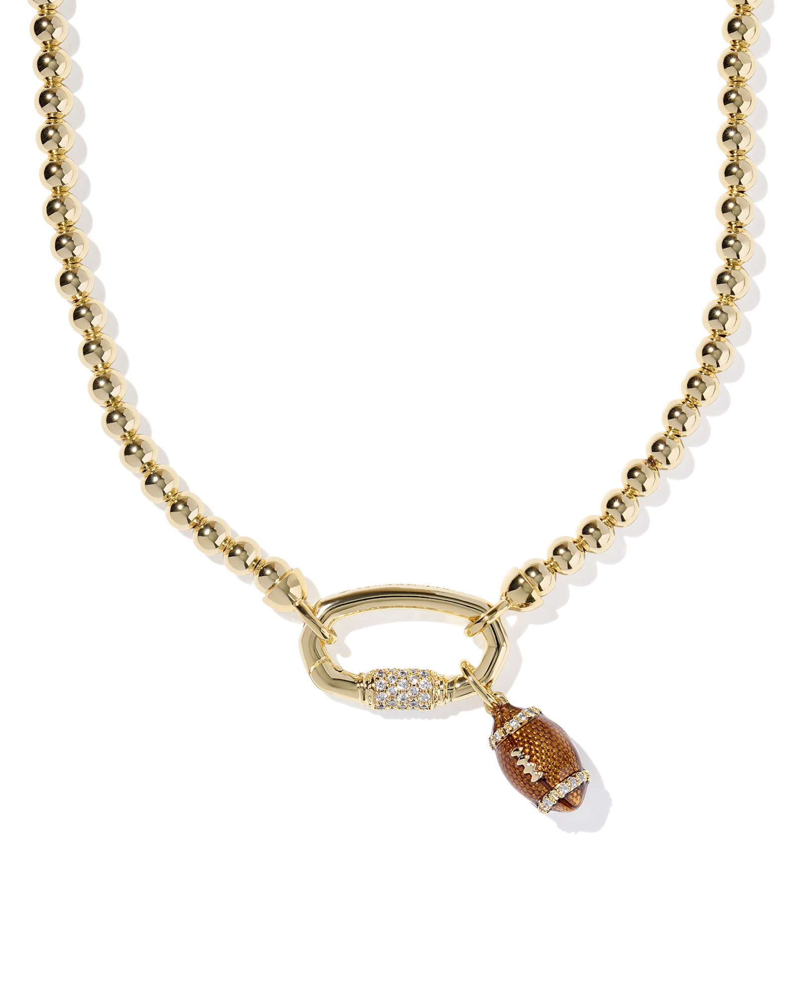 Football Metal Strand Necklace in Gold Metal White CZ