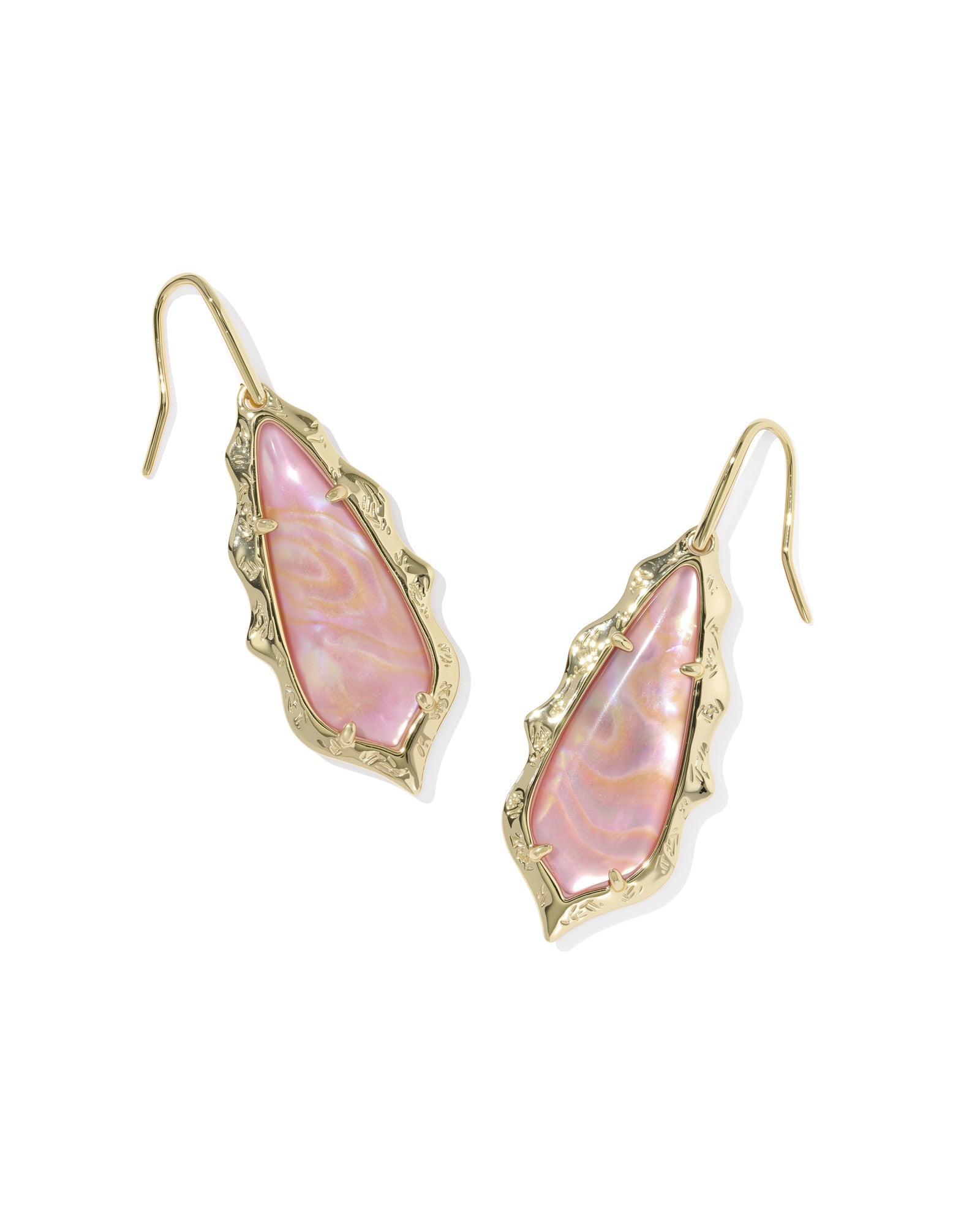 Adriana Scallop Frame Gold Drop Earrings Light Pink Iridescent Abalone