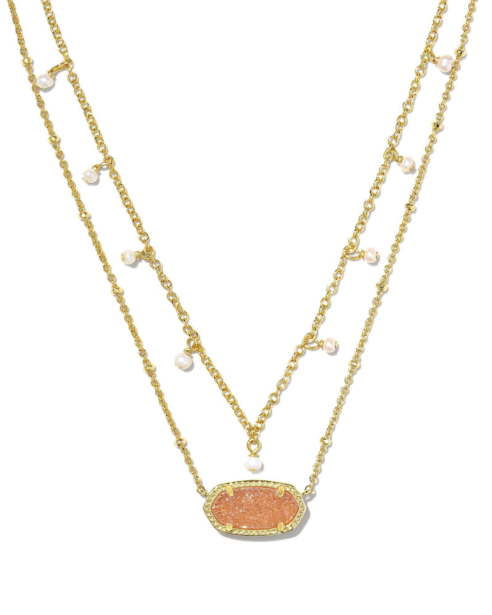 Elisa Pearl Multi Strand Necklace in Gold Sand Drusy