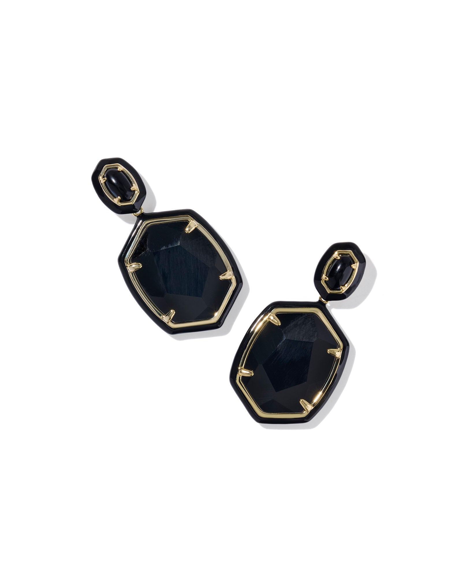 Daphne Enamel Frame Drop Earrings in Gold Black Agate