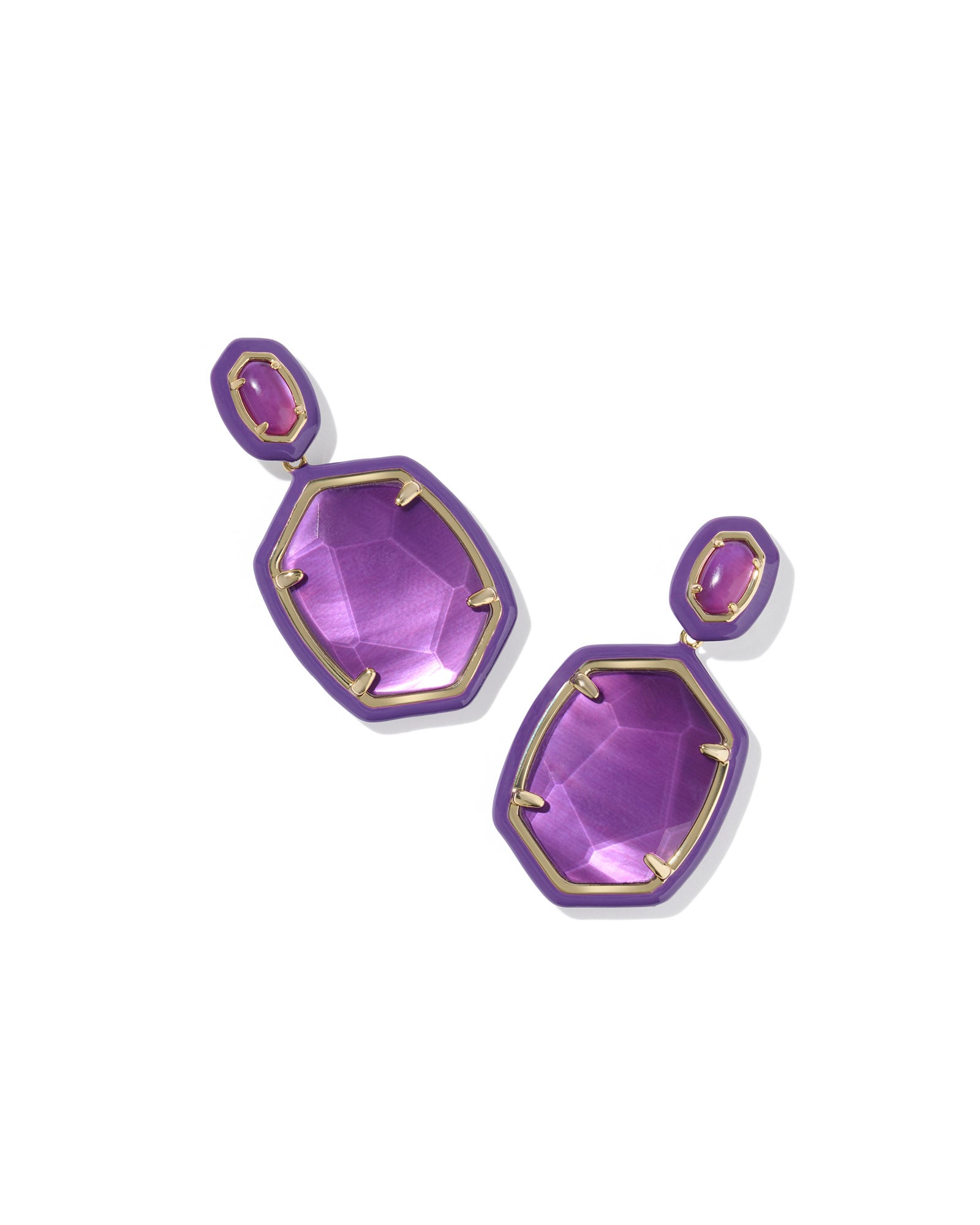 Daphne Enamel Frame Drop Earring in Gold and Purple MOP