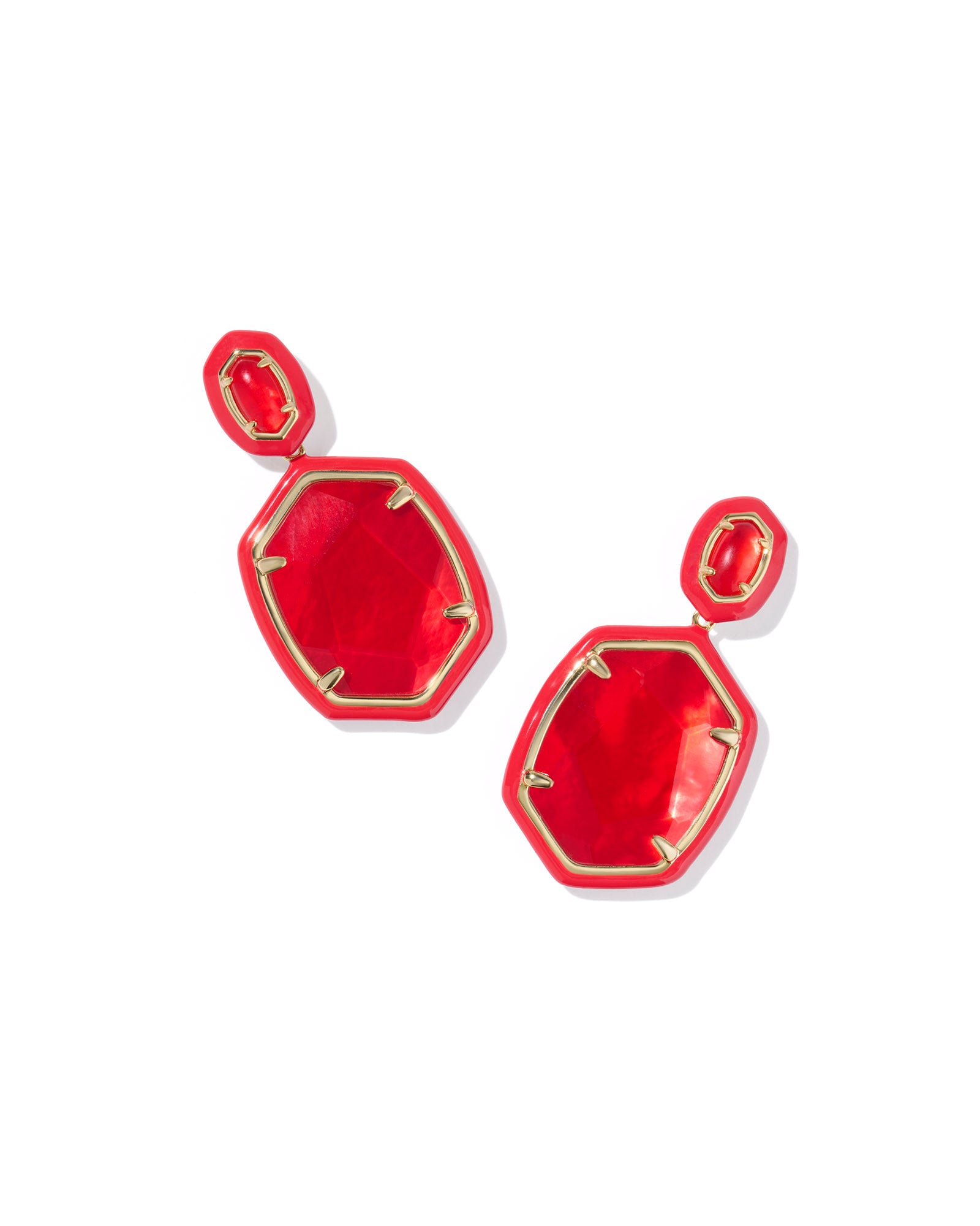Daphne Enamel Frame Drop Earrings in Gold Red Illusion