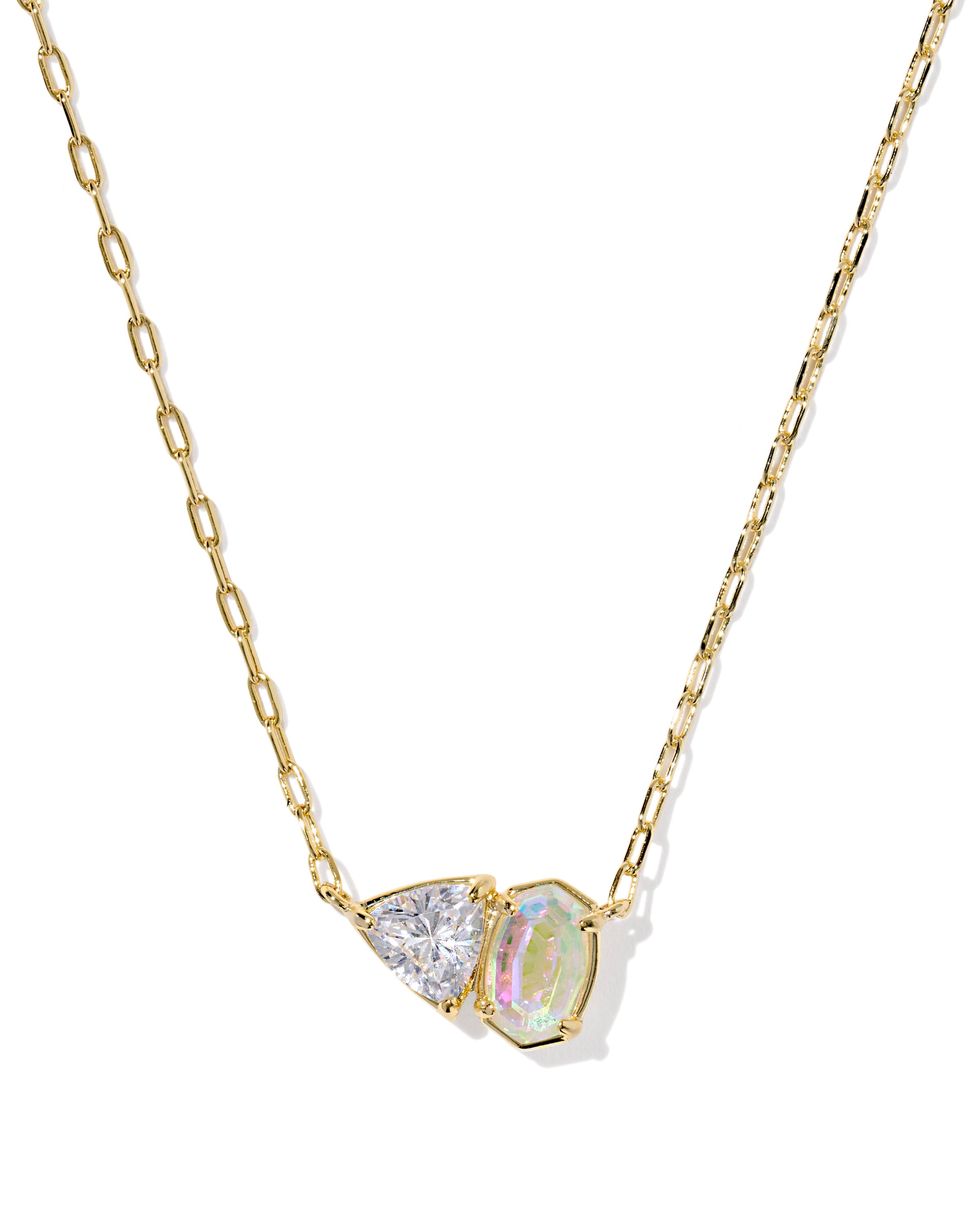 Tatum Gold Short Pendant Necklace White Crystal Mix