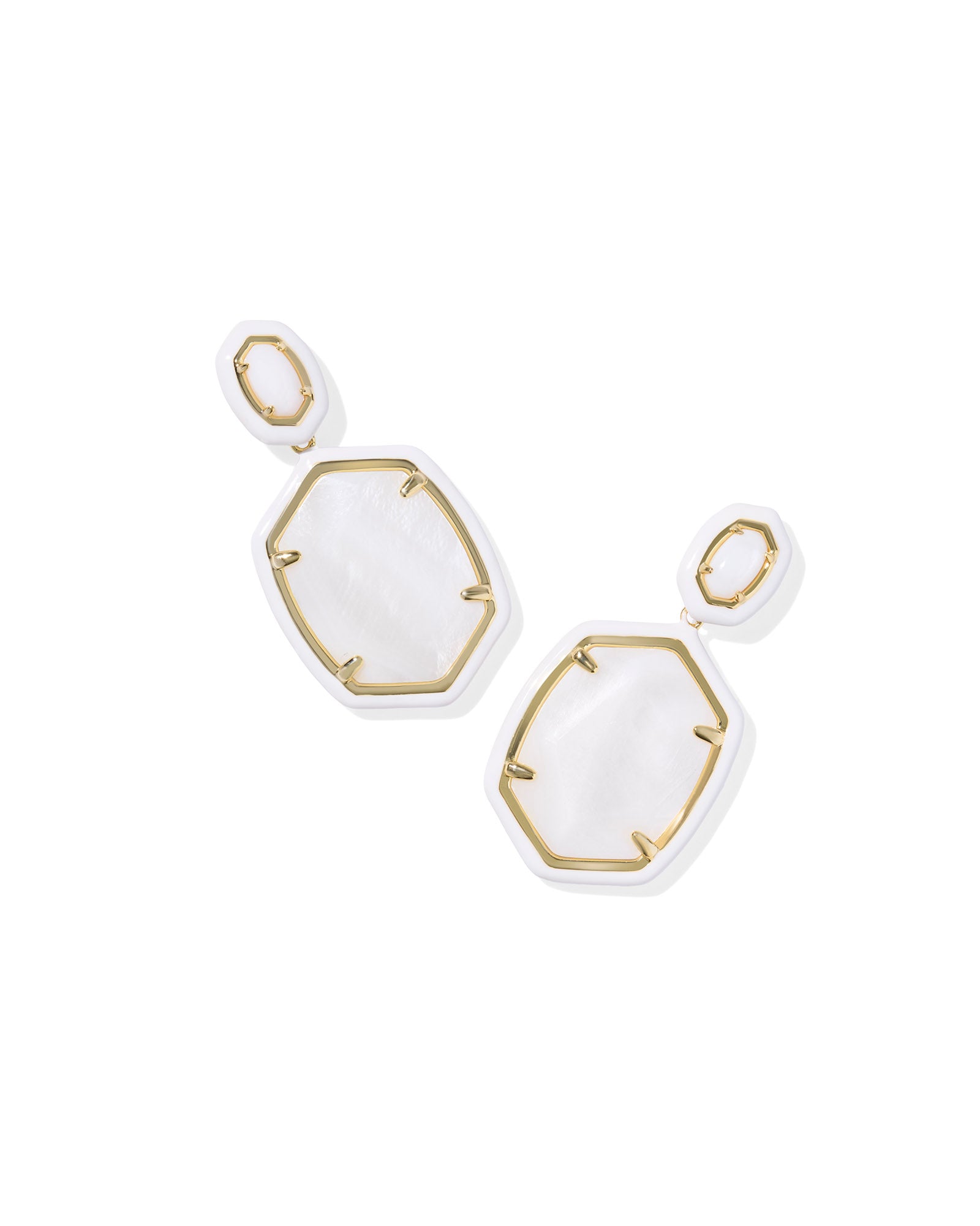 Daphne Enamel Frame Drop Earrings in Gold and White MOP