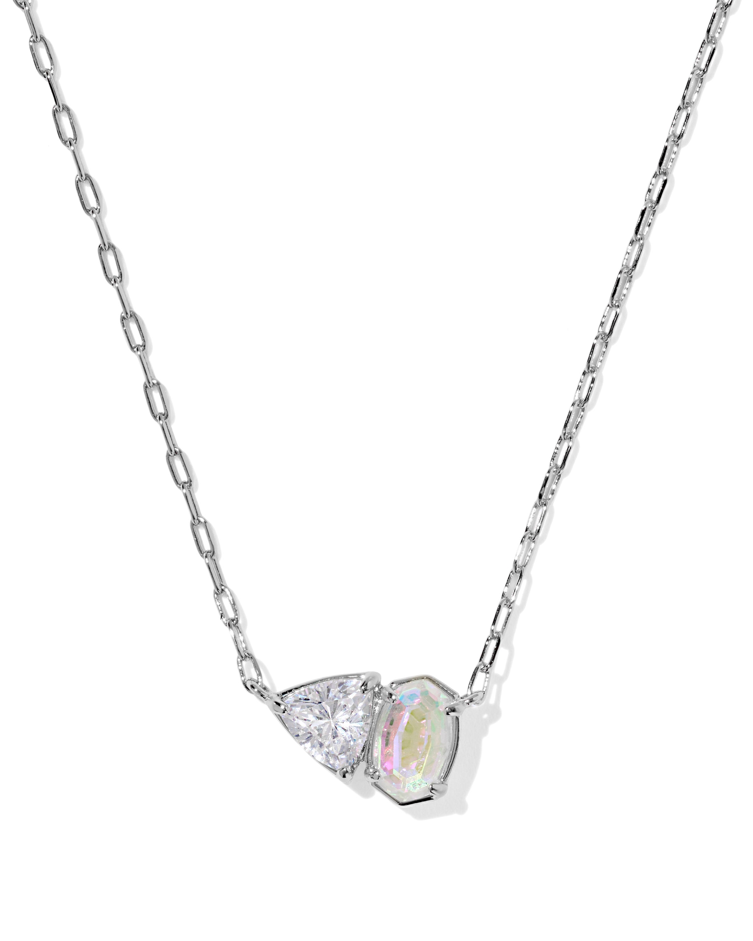 Tatum Silver Short Pendant Necklace White Crystal Mix
