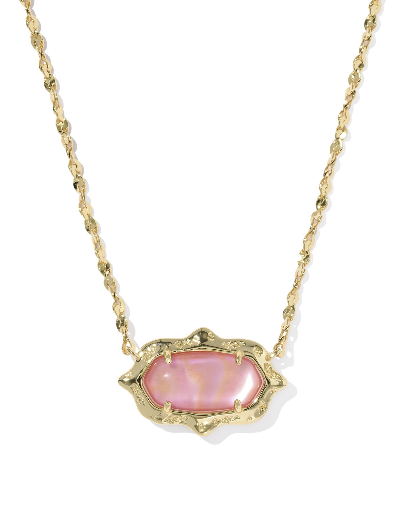 Elisa Scallop Frame Gold Short Pendant Necklace Light Pink Iridescent Abalone