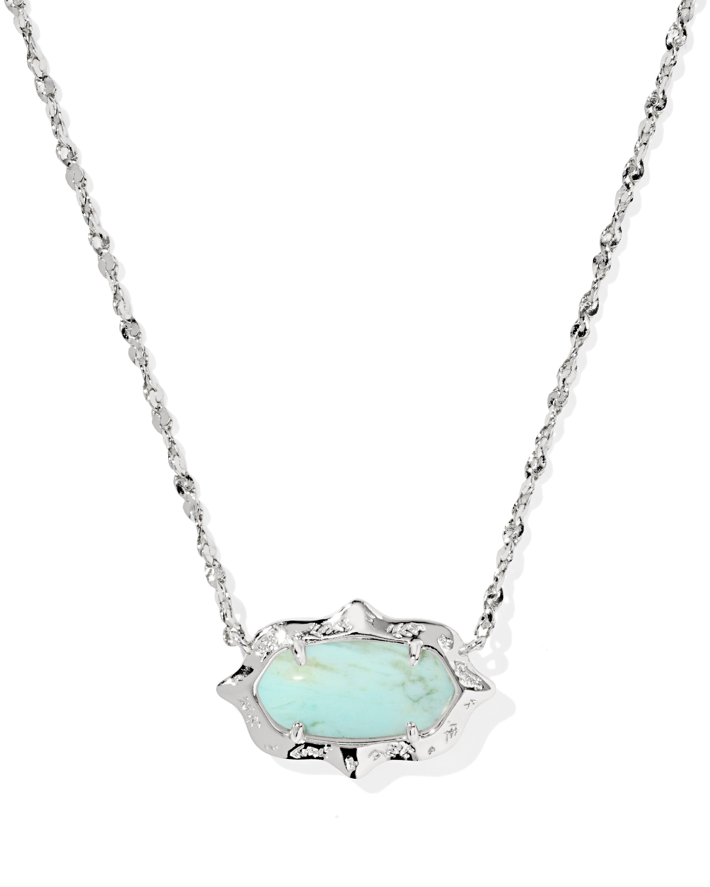 Elisa Scallop Frame Silver Short Pendant Necklace Sea Green
