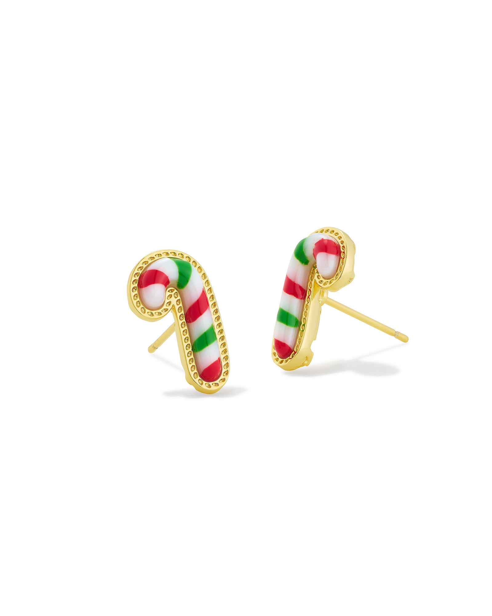 Candy Cane Stud Earring in Gold Red Green Mix