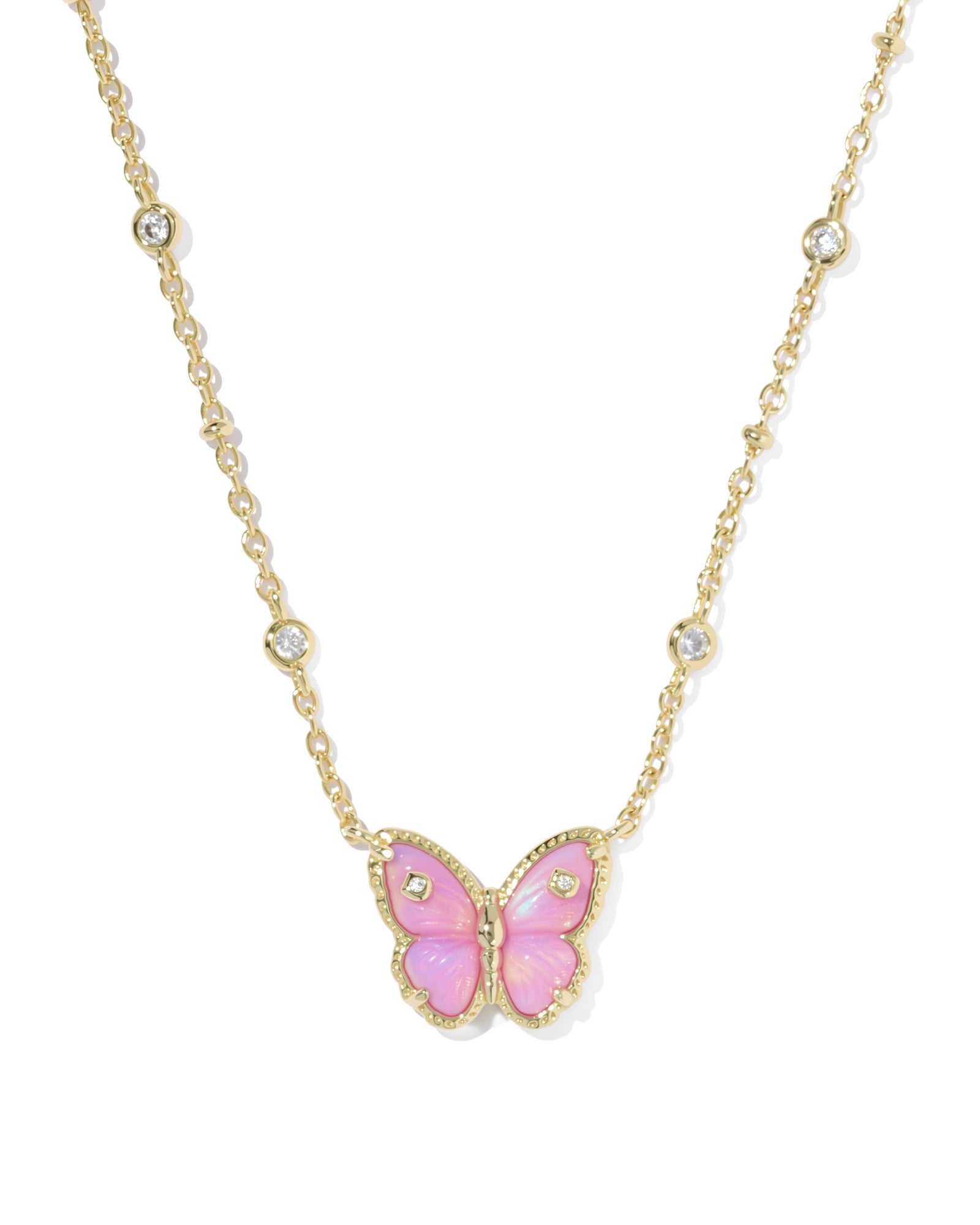 Cailey Butterfly Gold Short Pendant NecklacePink Opalescent Resin