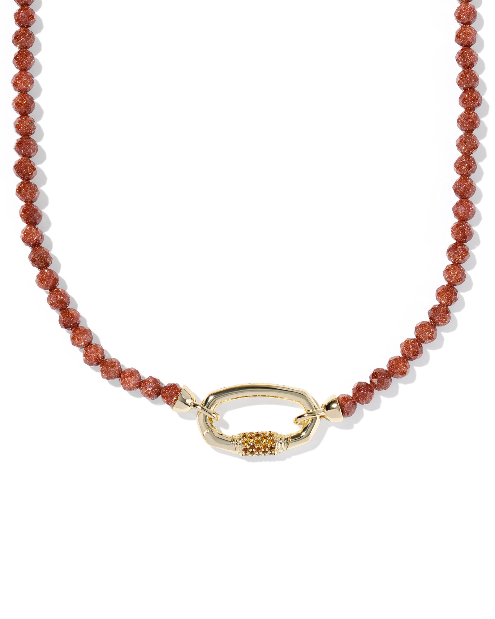Emery Beaded Strand Necklace in Gold Orange Goldstone