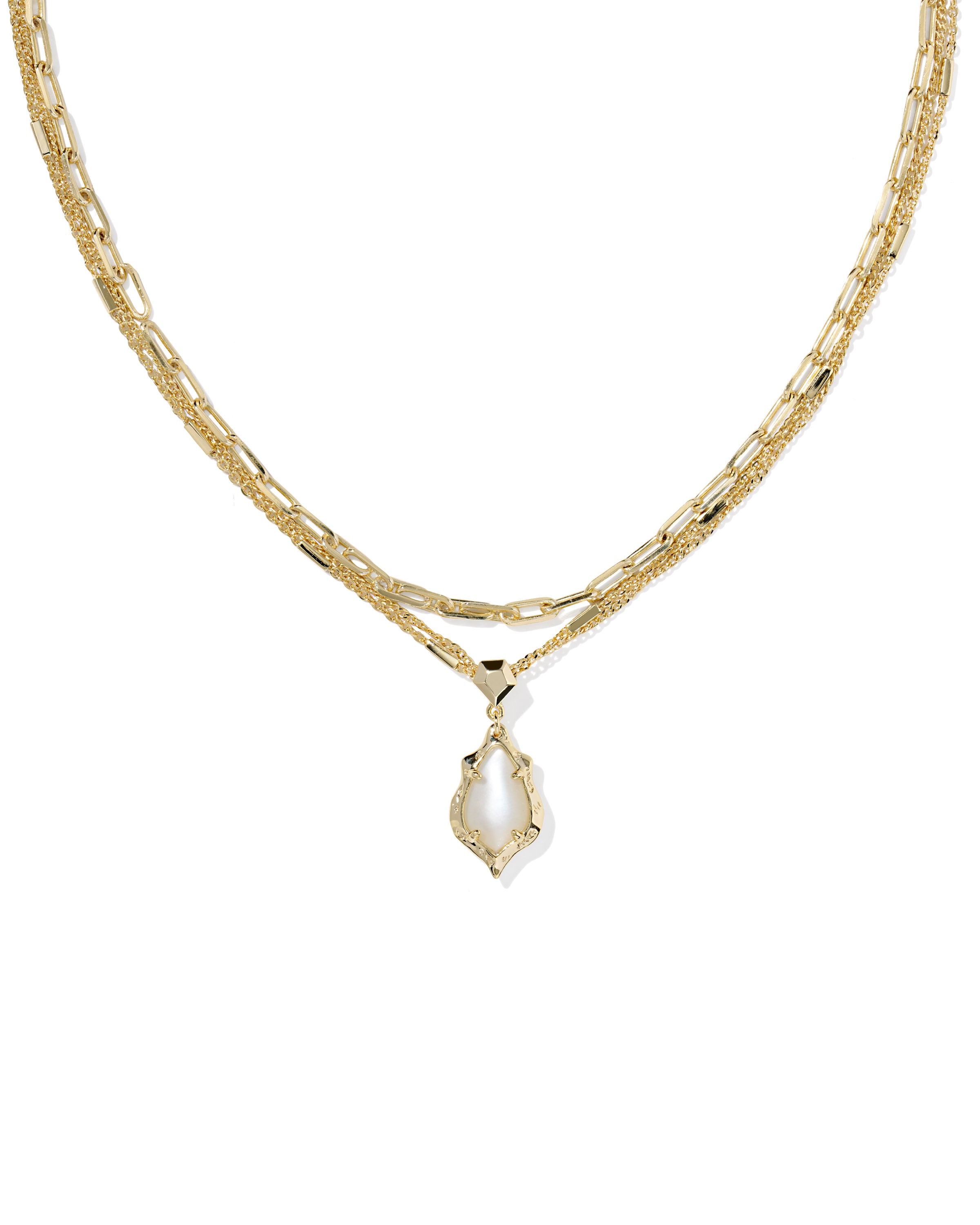 Adriana Scallop Frame Gold Multi Strand Necklace Mother of Pearl