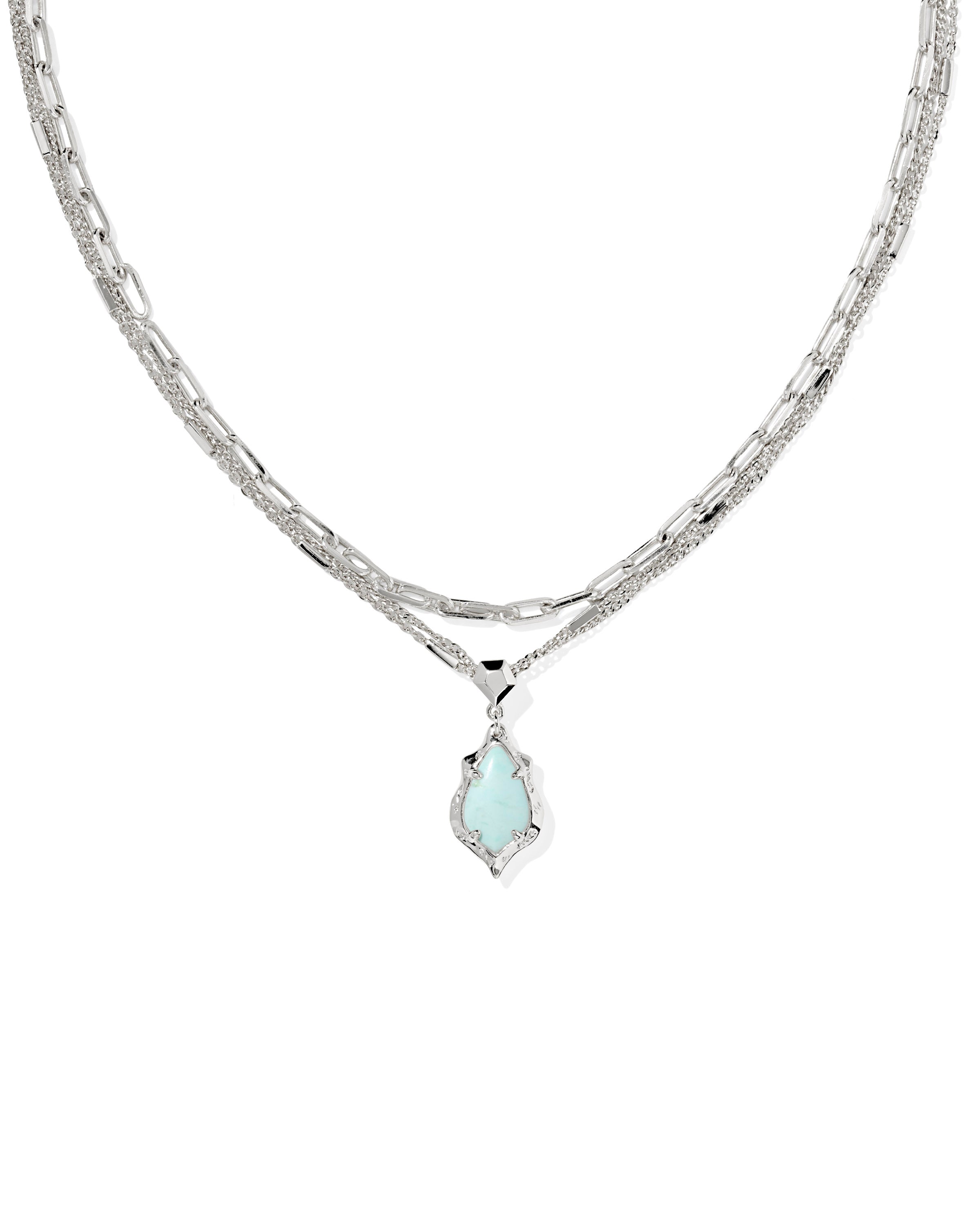 Adriana Scallop Frame Silver Multi Strand Necklace Sea Green