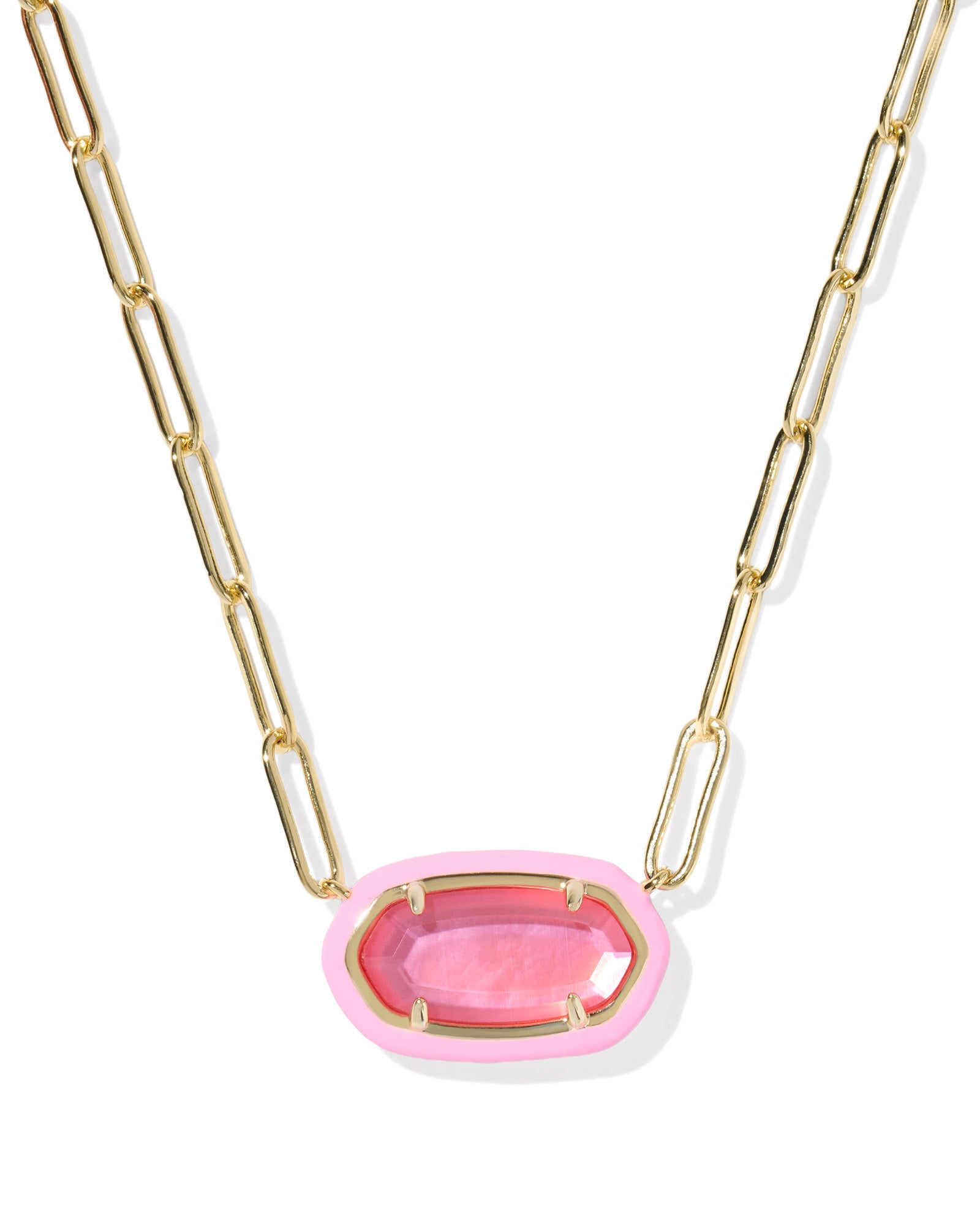 Elisa Enamel Frame Paperclip Necklace Gold Bright Pink Illusion