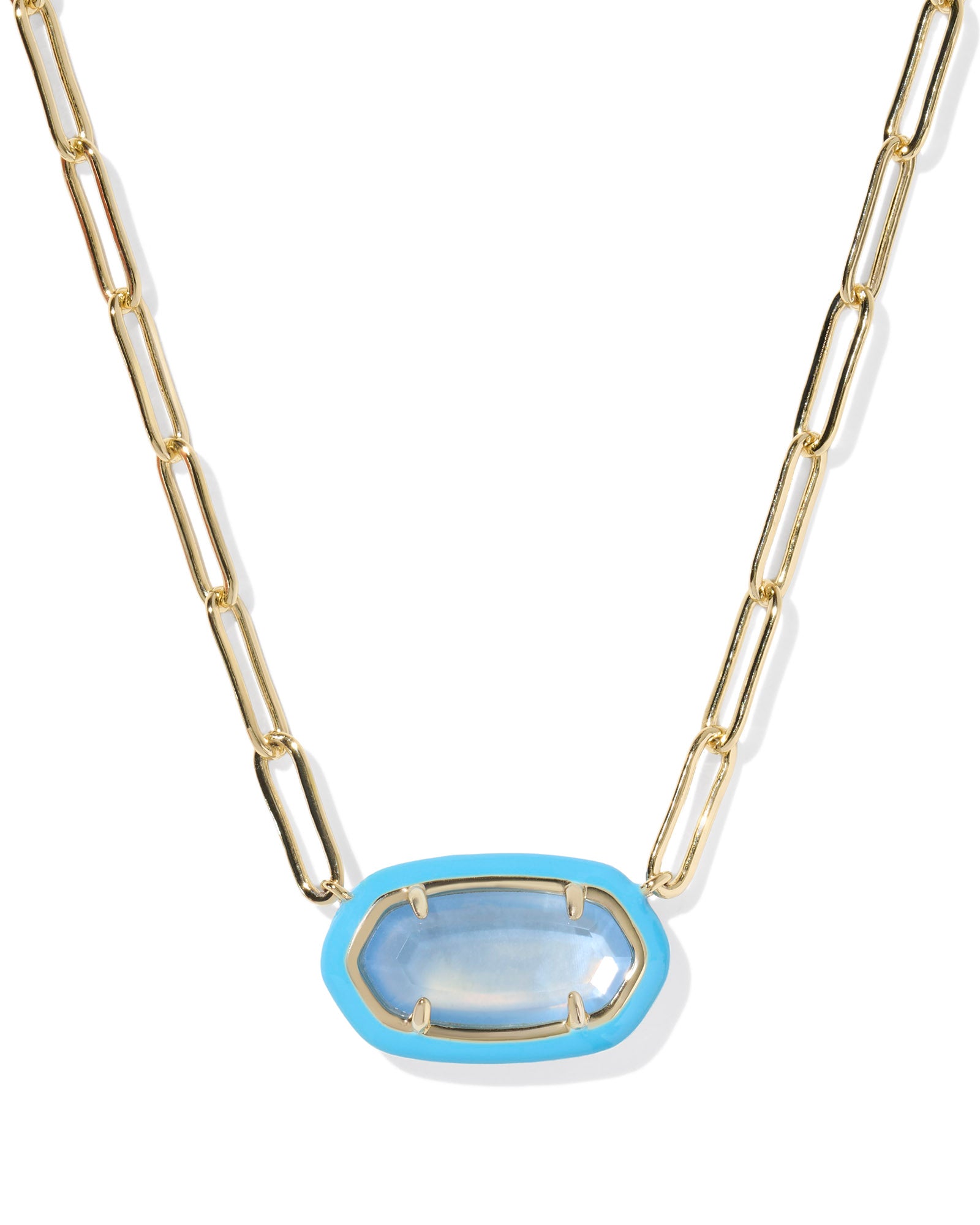 Elisa Enamel Frame Paperclip Necklace Gold Bright Periwinkle Illusion