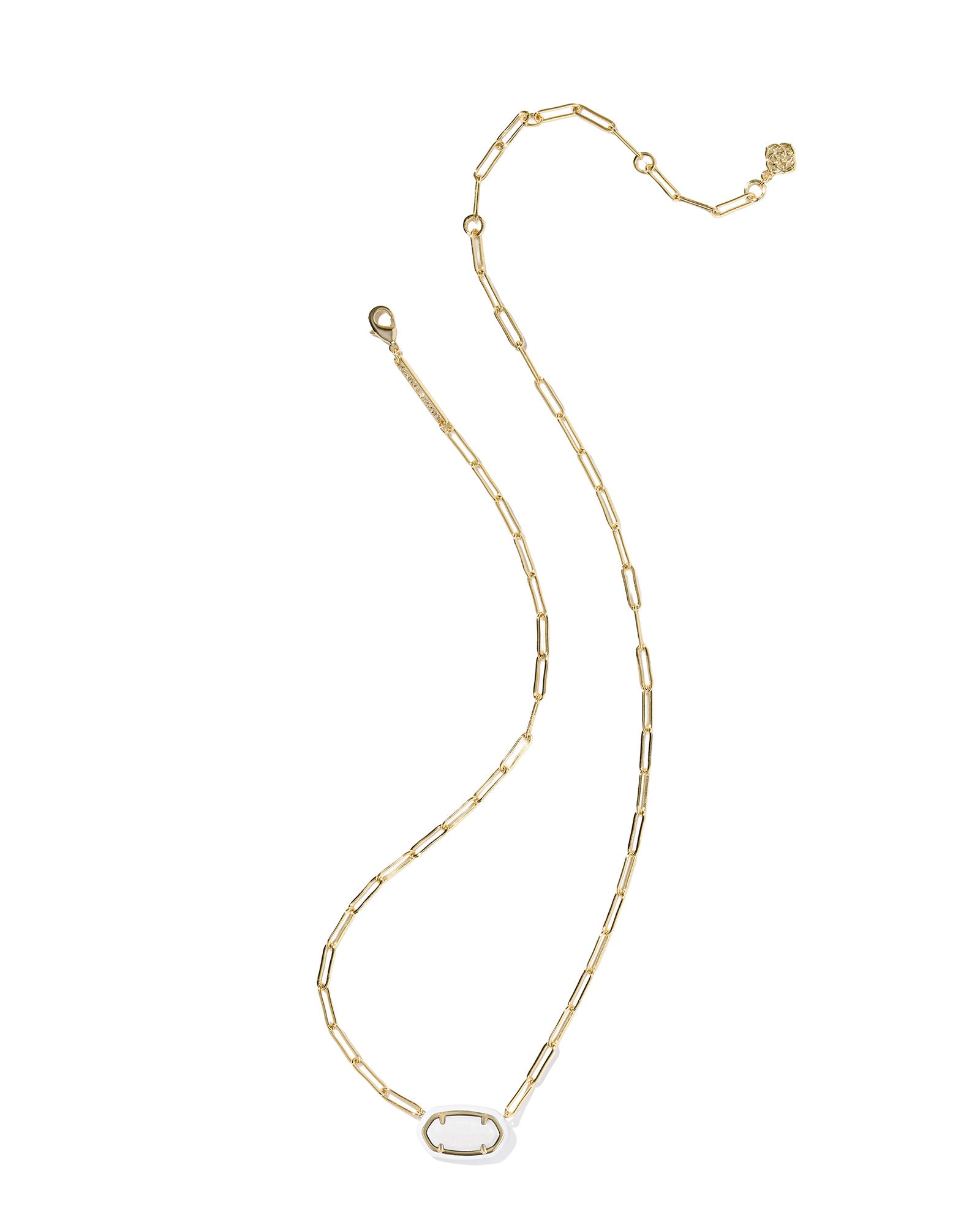 Elisa Enamel Frame Paper Clip Necklace Gold White MOP