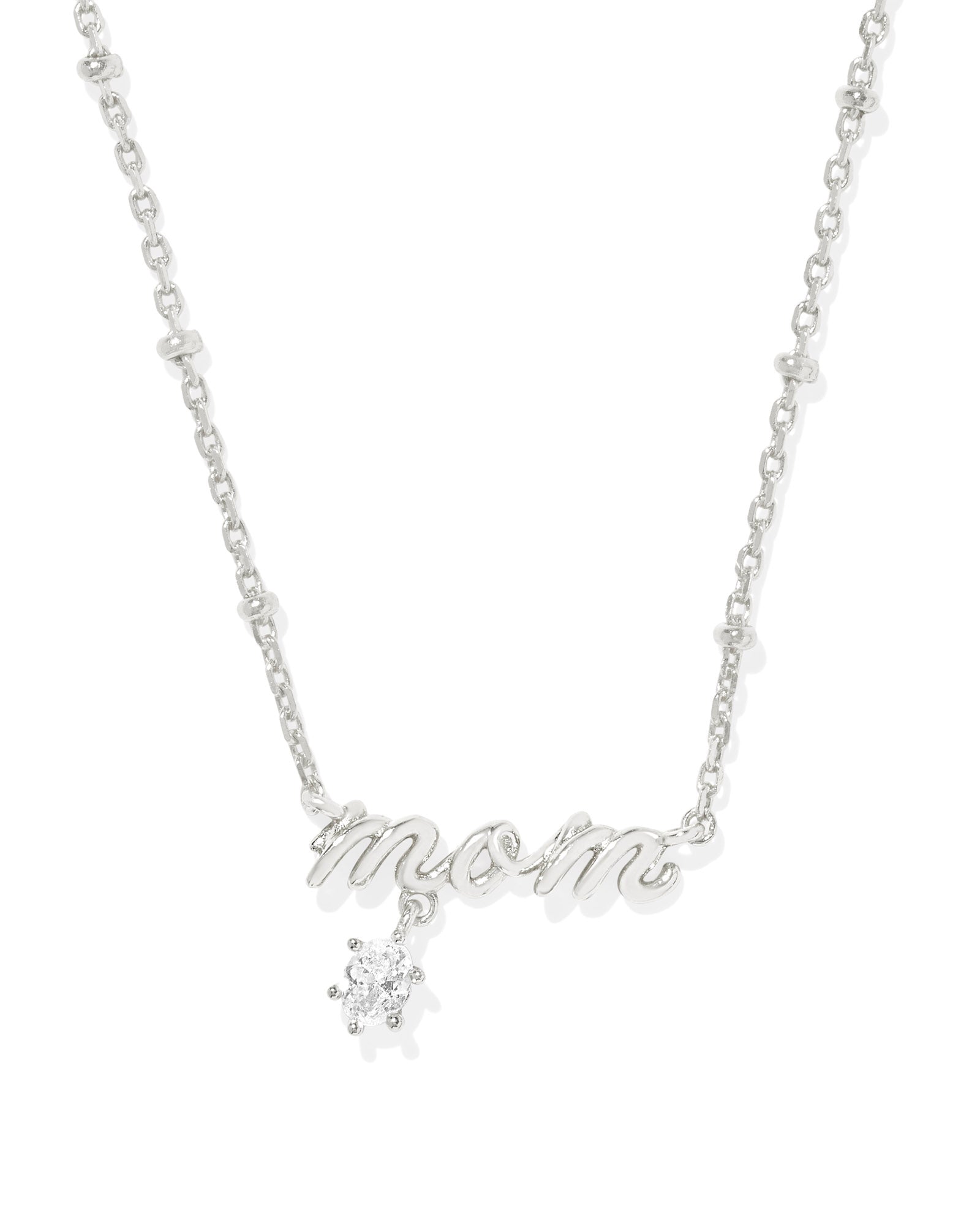 Mom Crystal Pendant Necklace in Rhodium Metal