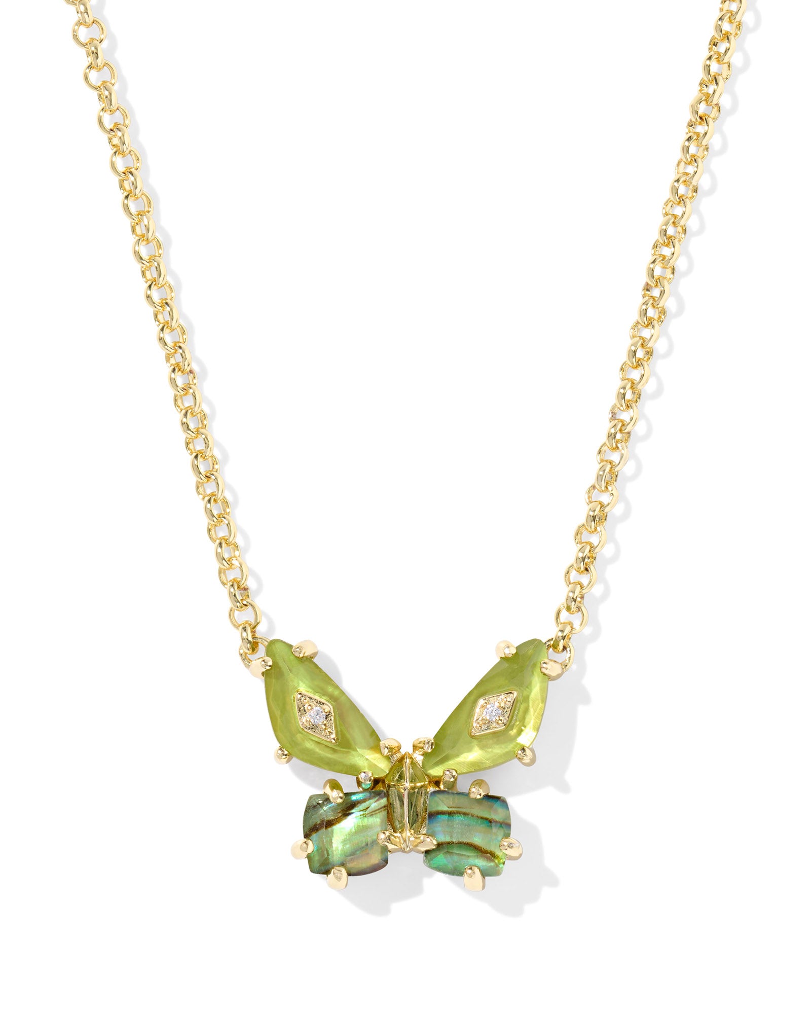 Bianca Butterfly Short Pendant In Gold Green Mix