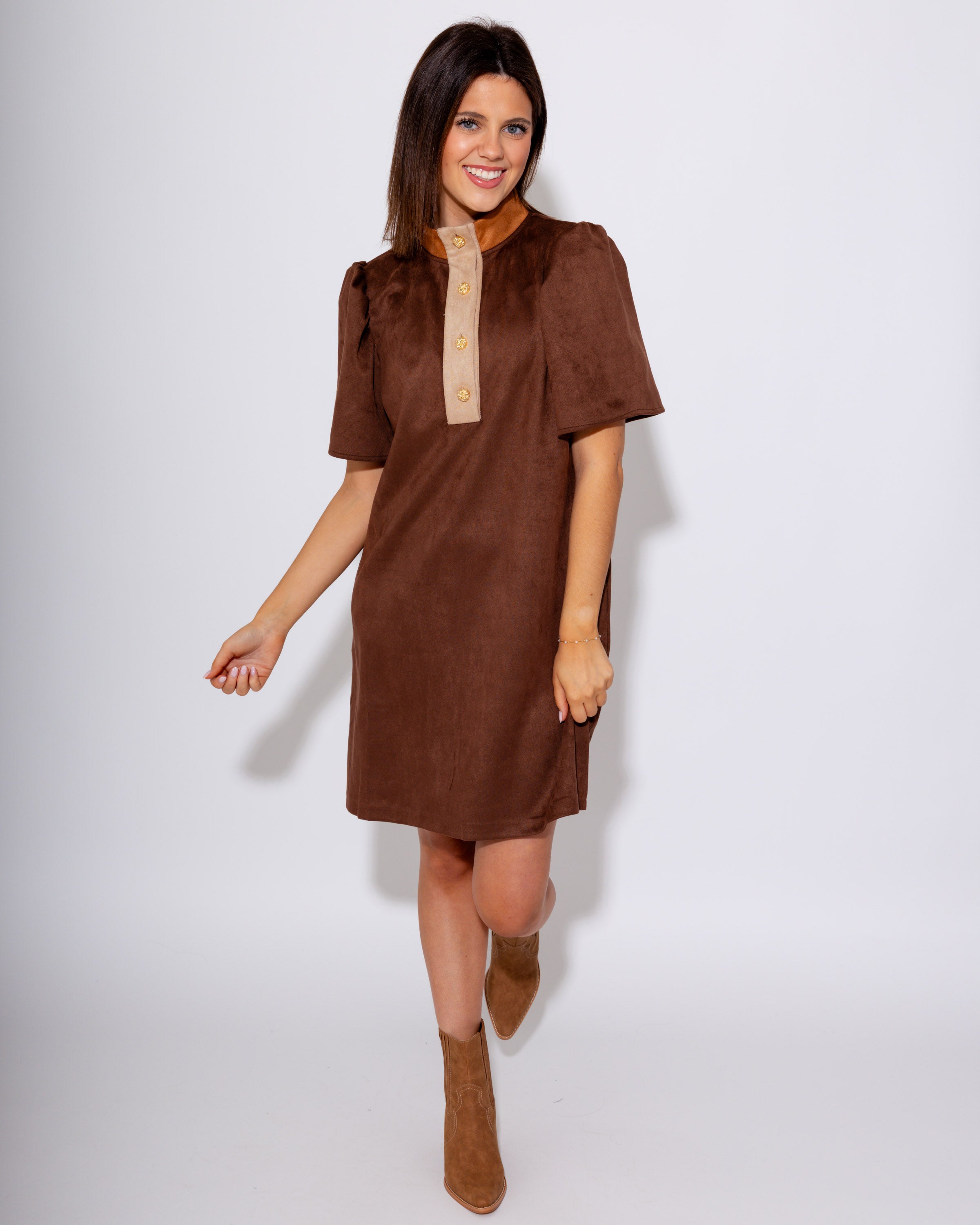 The Braided Button Suede Mini Dress