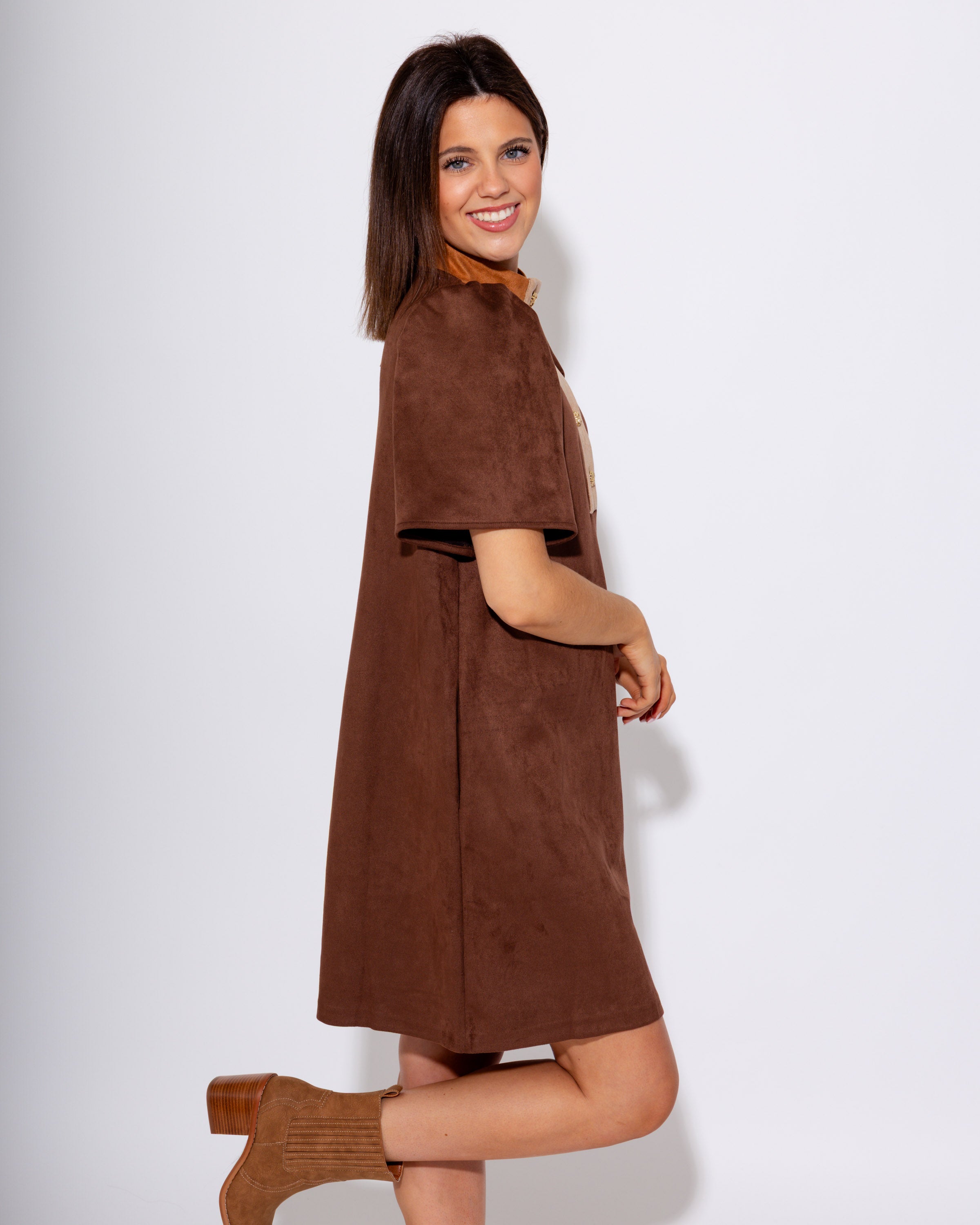 The Braided Button Suede Mini Dress