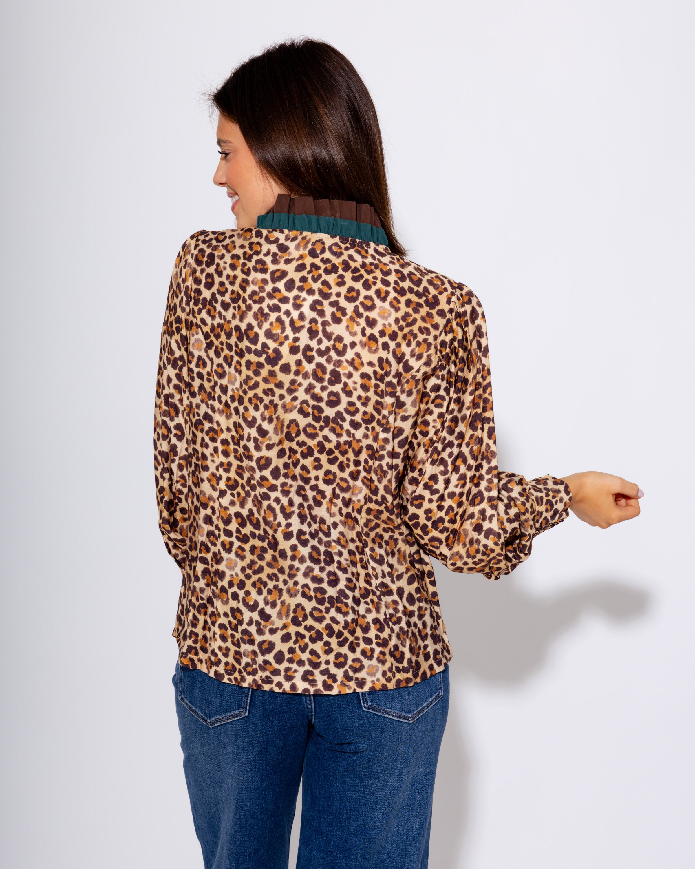 Contrast Placket Leopard Blouse