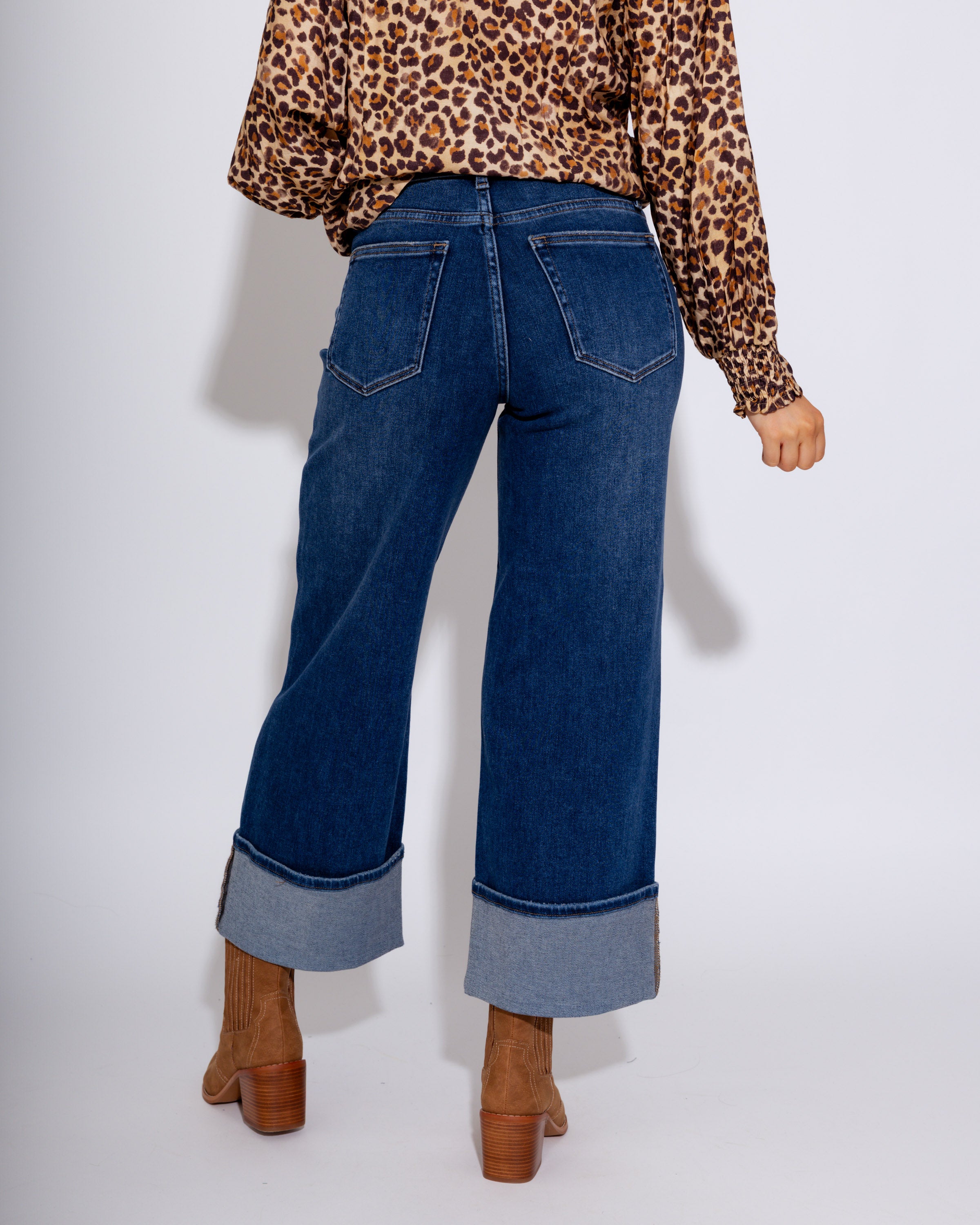 Petite Cuffed Slim Wide Leg Jeans in Dark