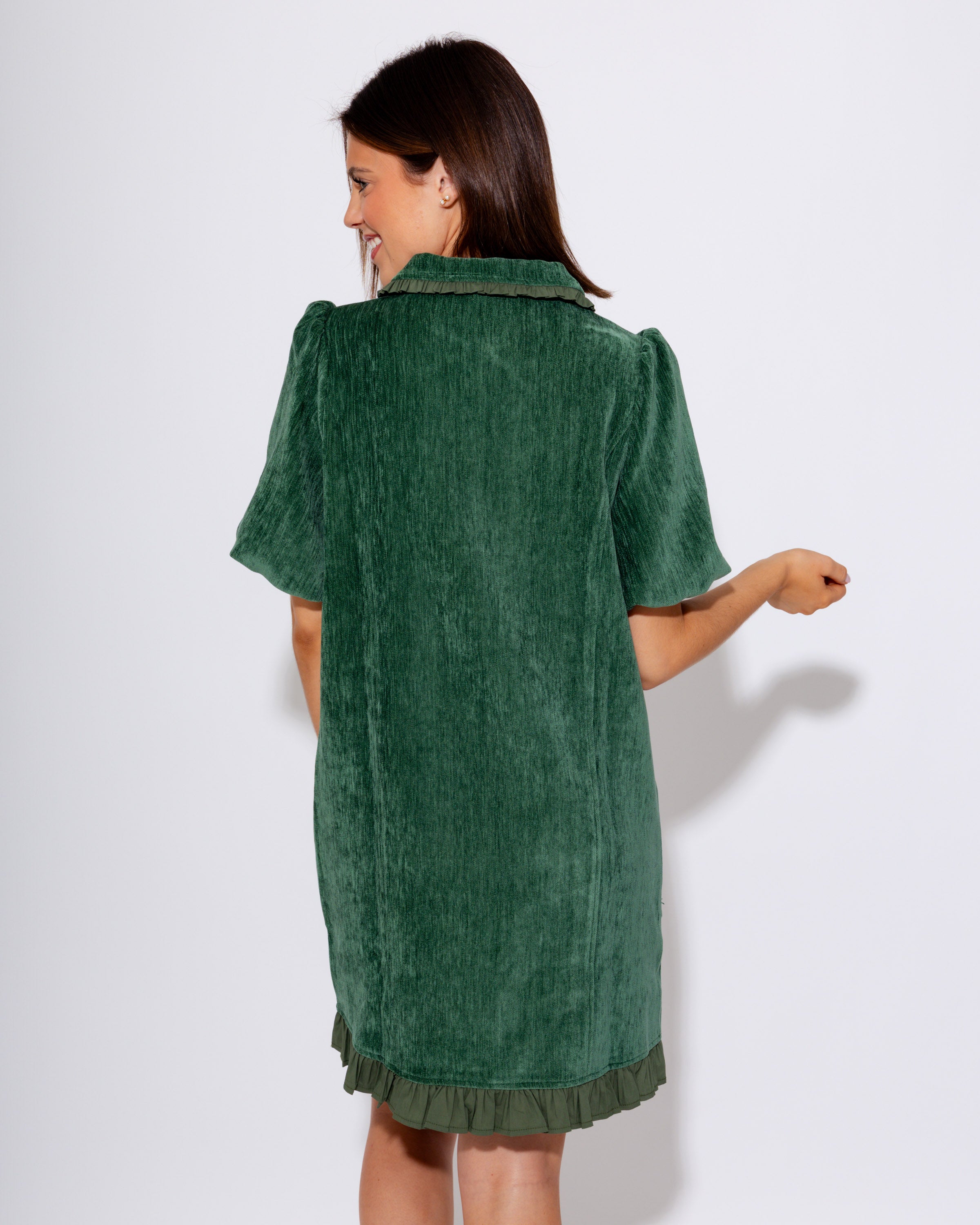 Ruffle Quarter Zip Mini in Hunter Green