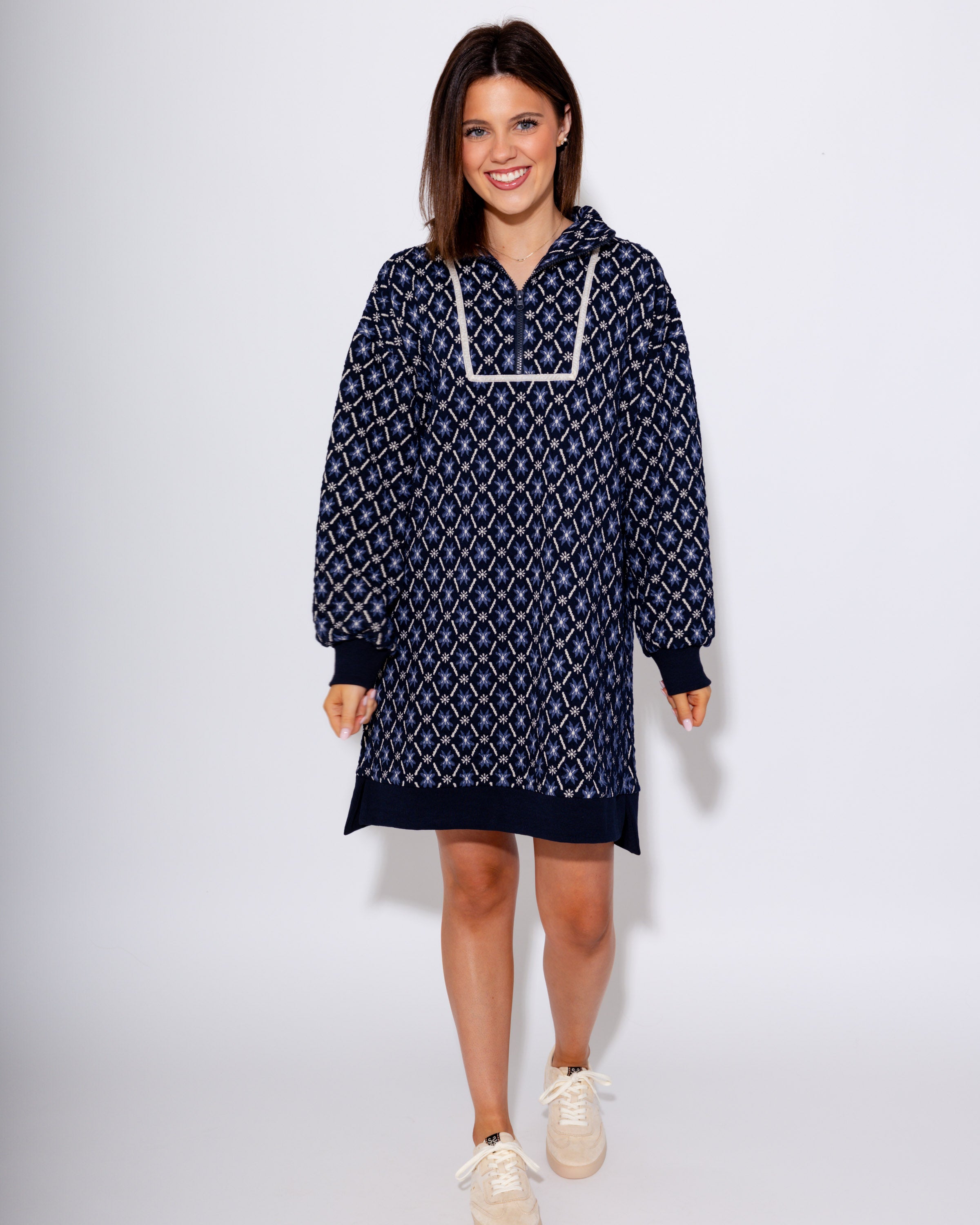 Jacquard Quarter Zip Mini Dress