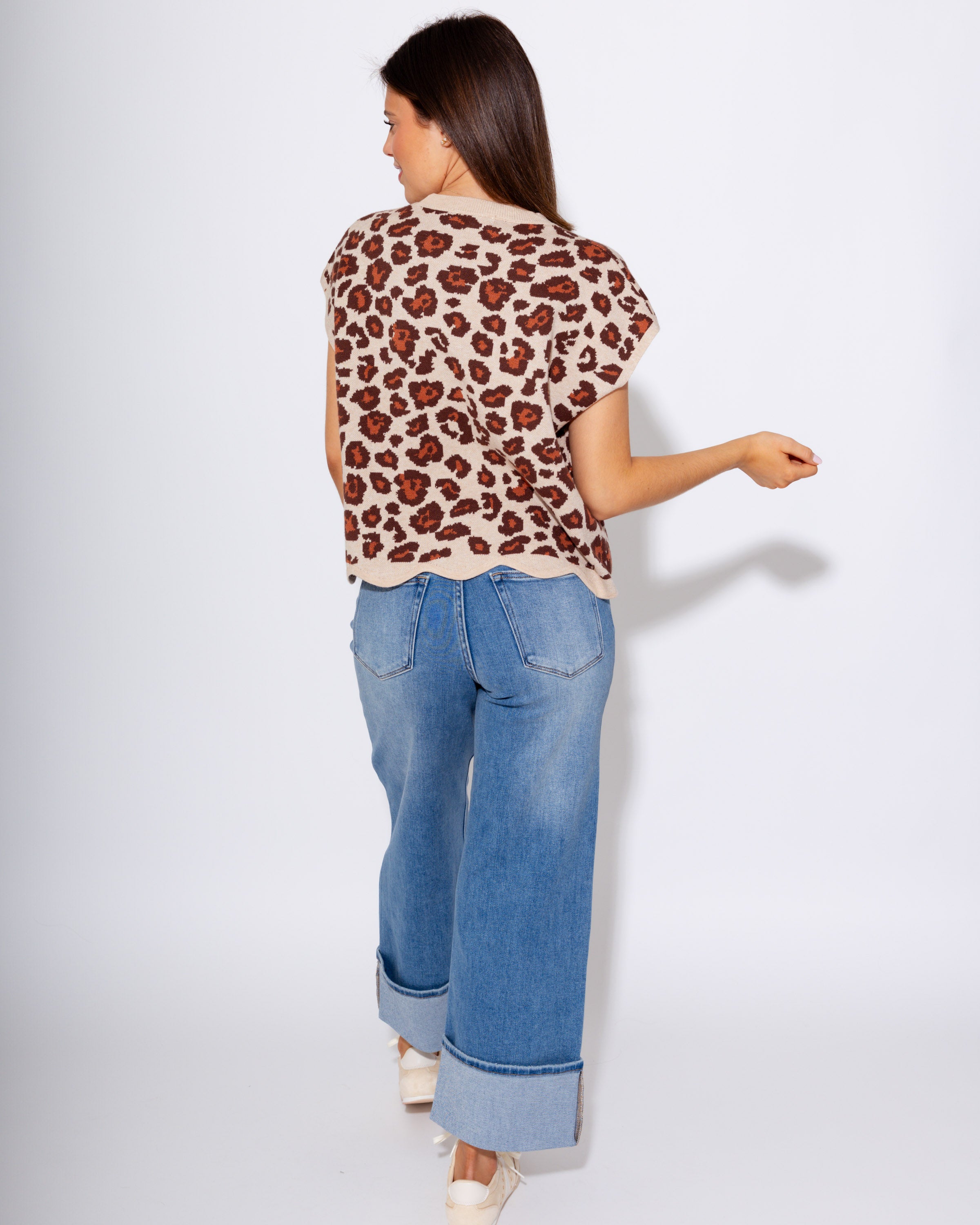 Scallop Edge Animal Print Top in Taupe