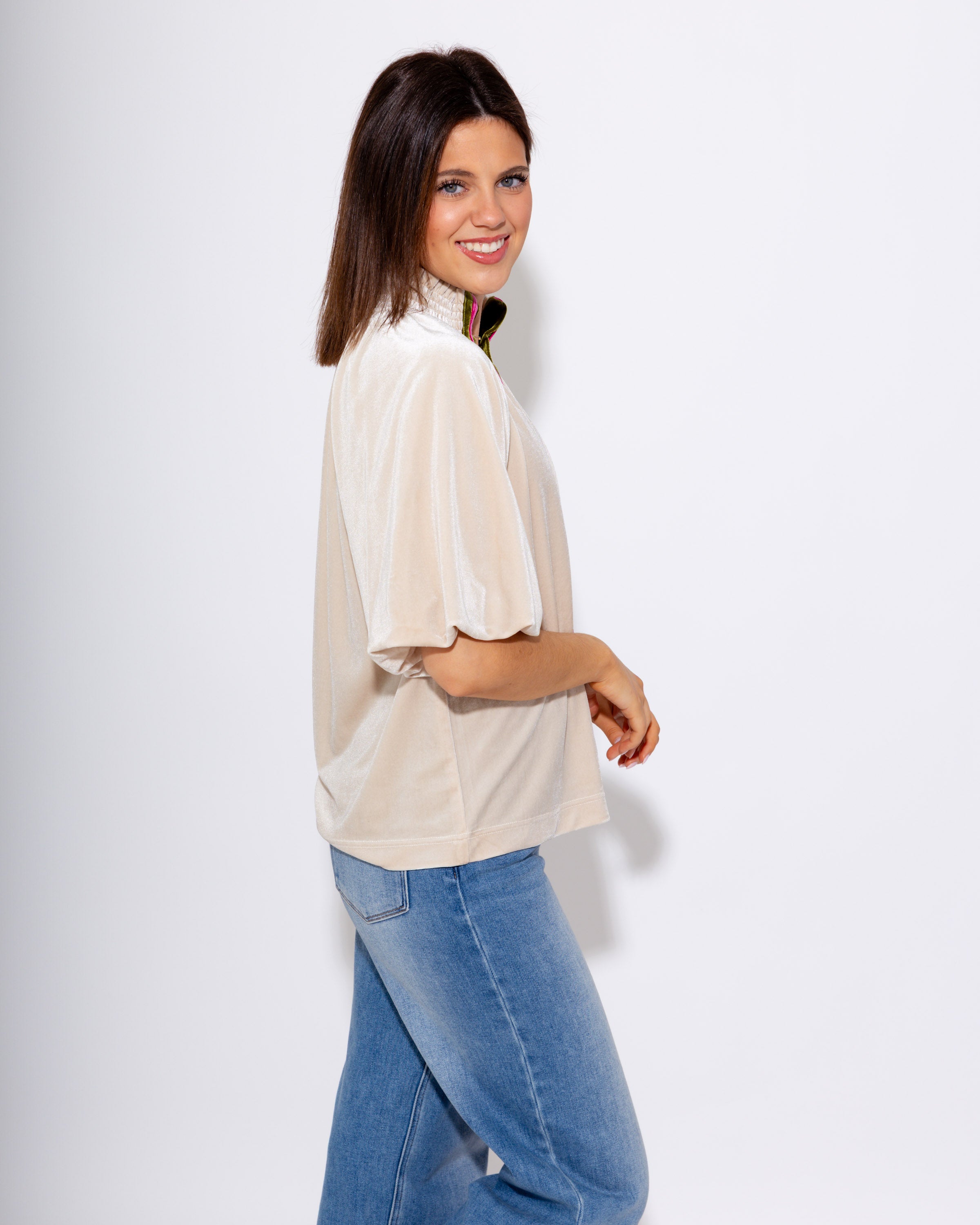 Split Neck Contrast Placket Blouse
