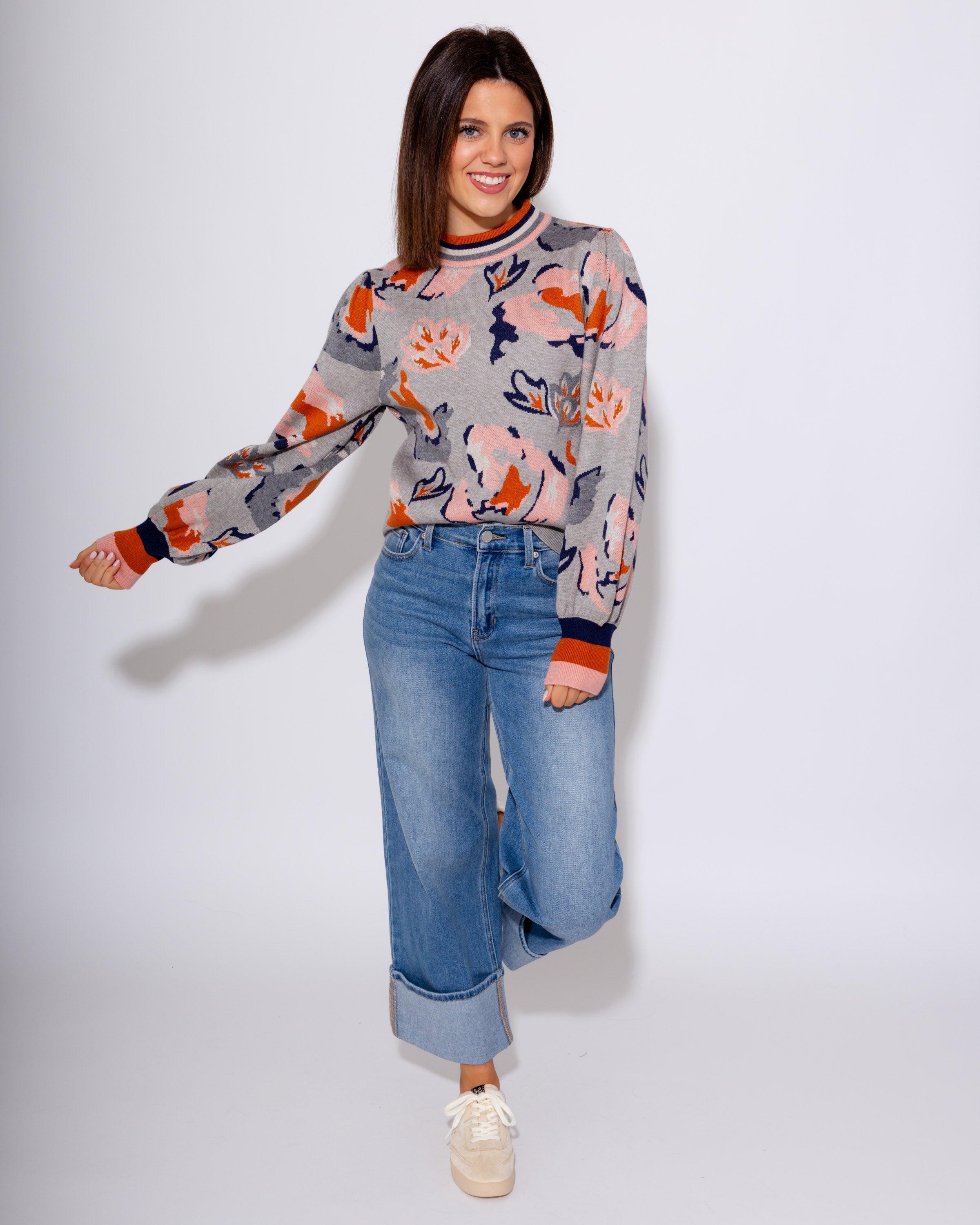 Abstract Floral Knit Sweater