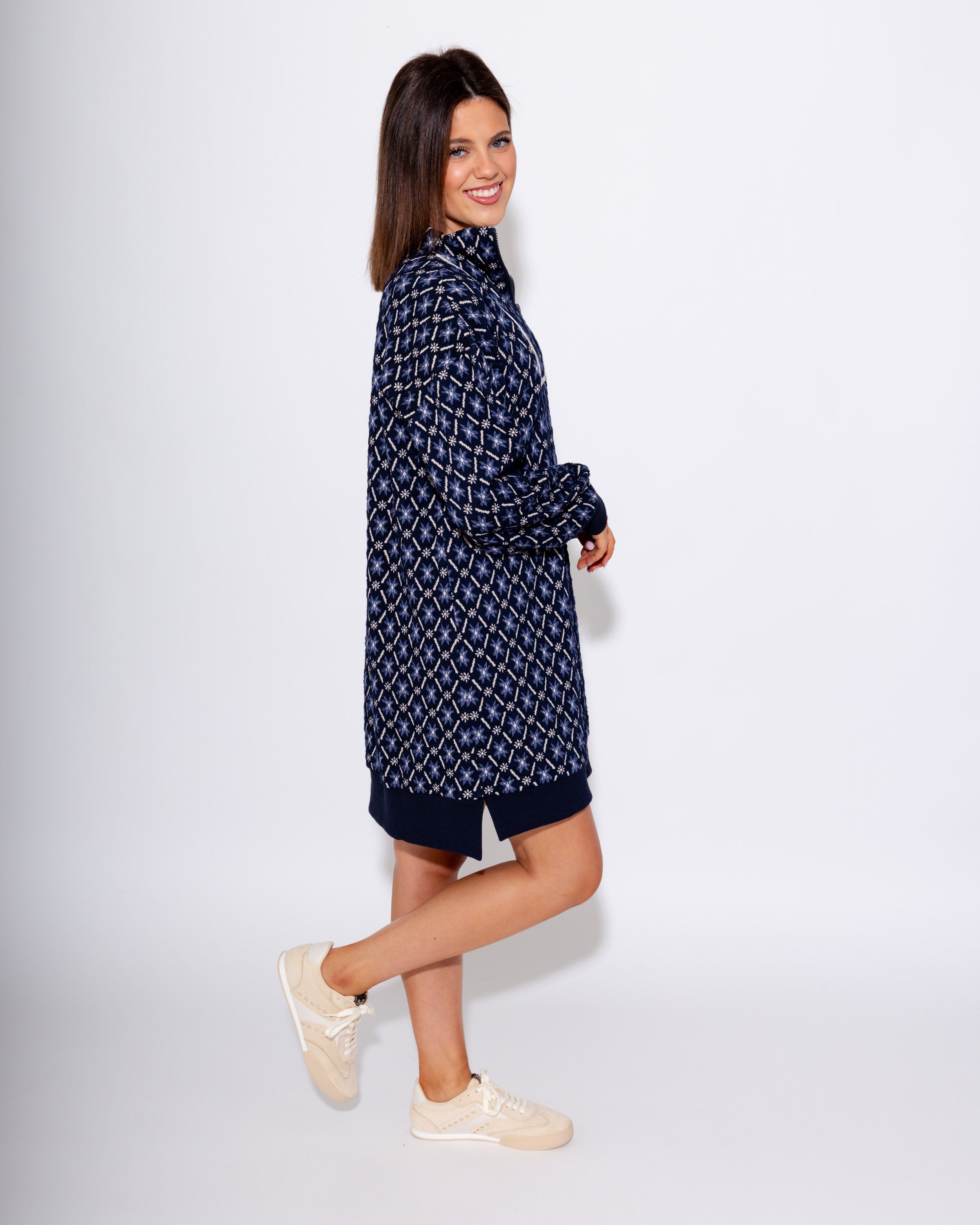 Jacquard Quarter Zip Mini Dress