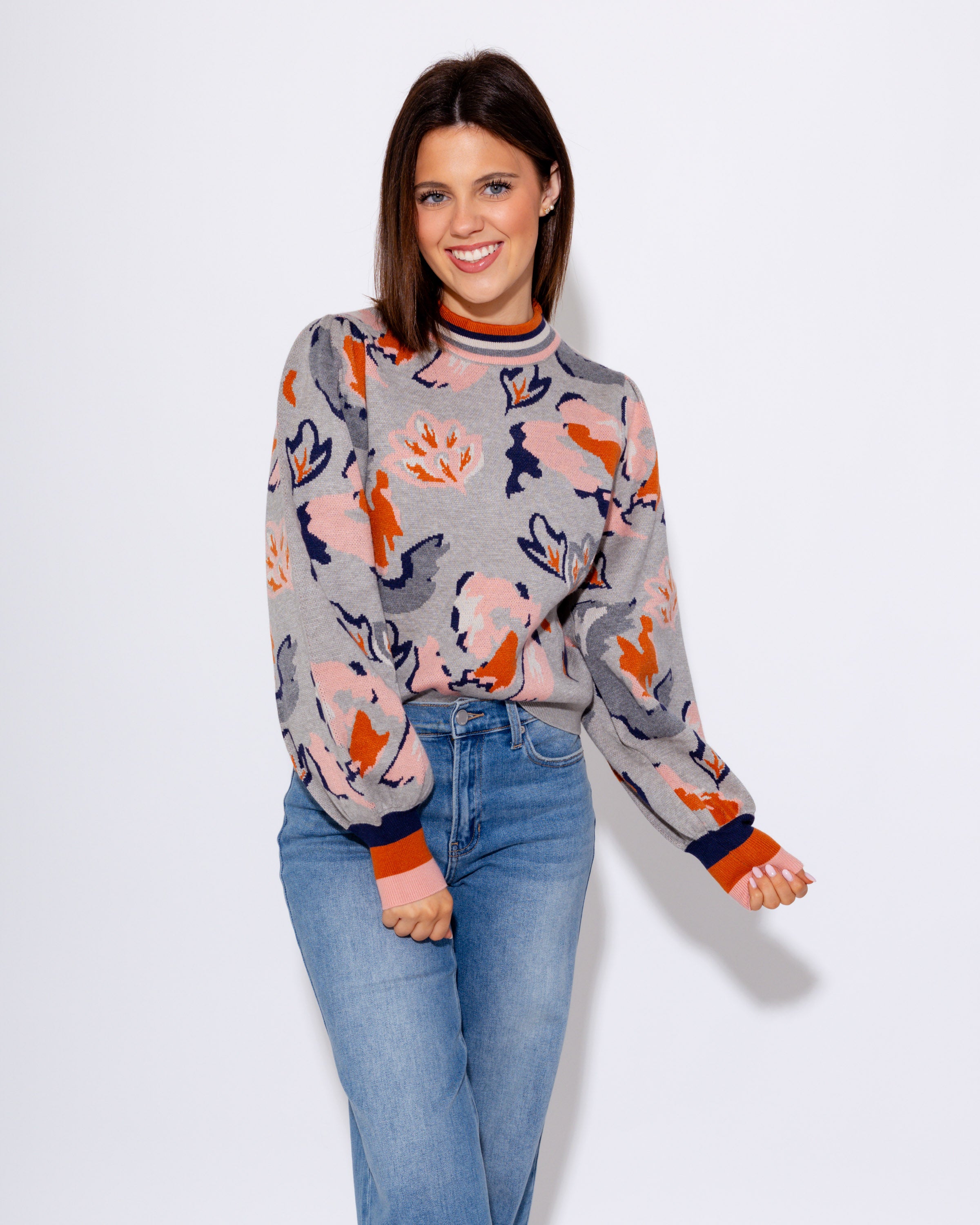 Abstract Floral Knit Sweater